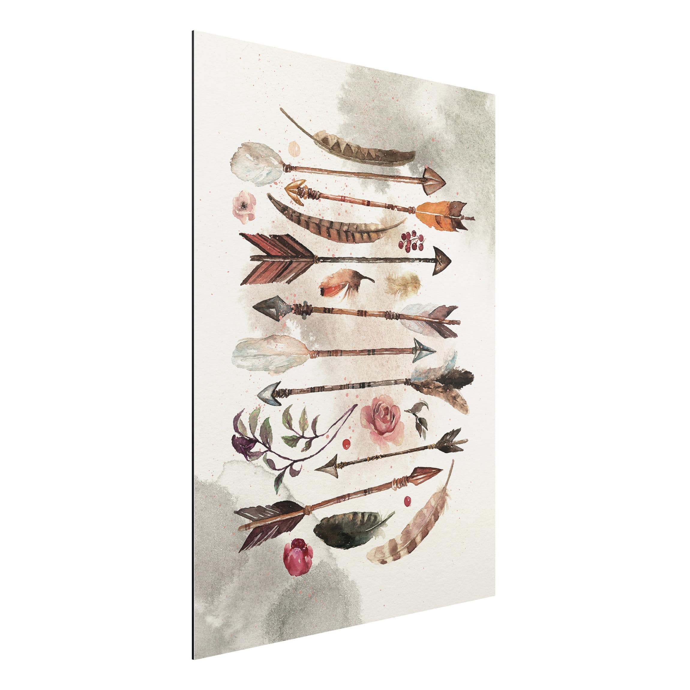 Alu-Dibond Outdoor Bild Boho Pfeile und Federn - Aquarell