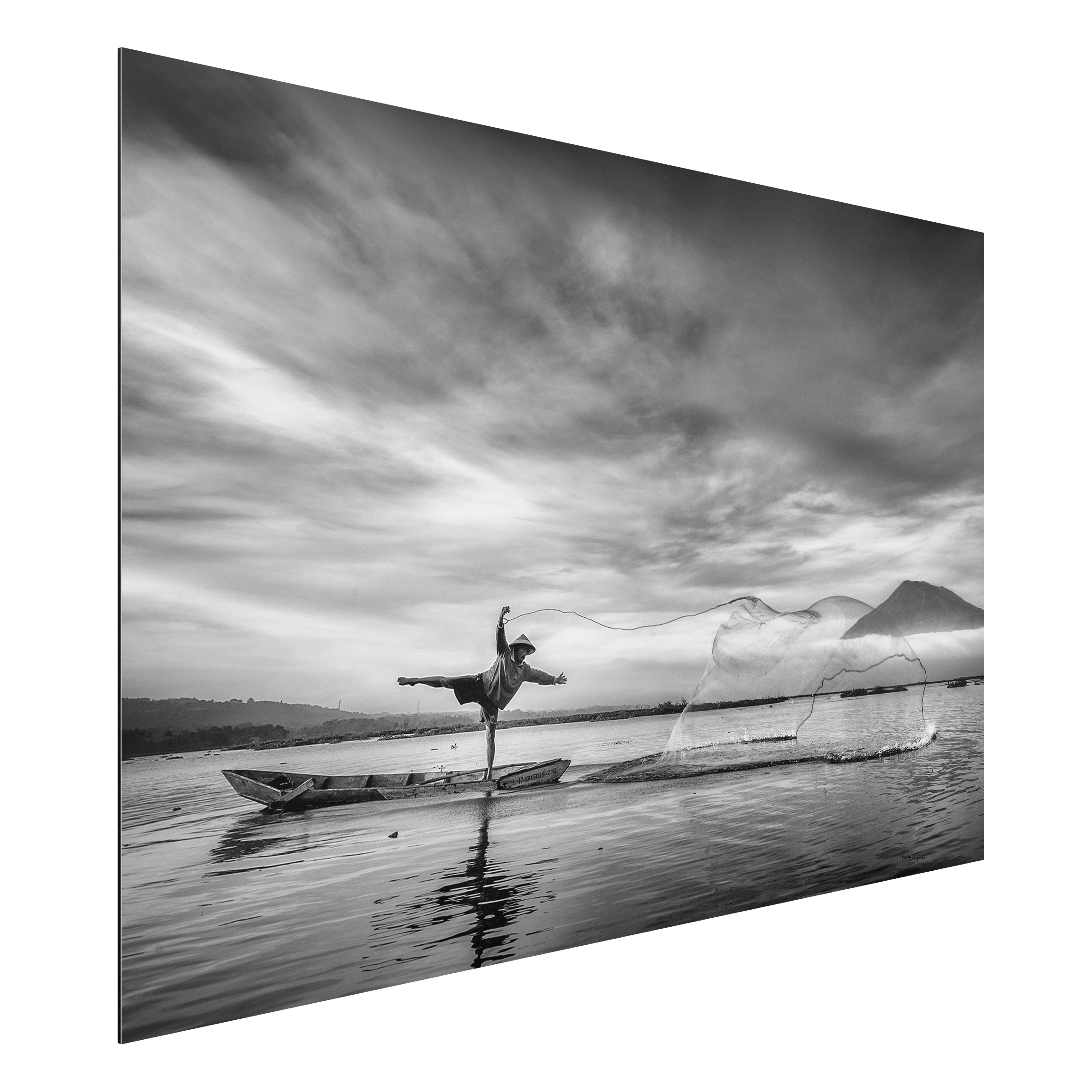 Alu-Dibond Outdoor Bild Fischer wirft Netz aus