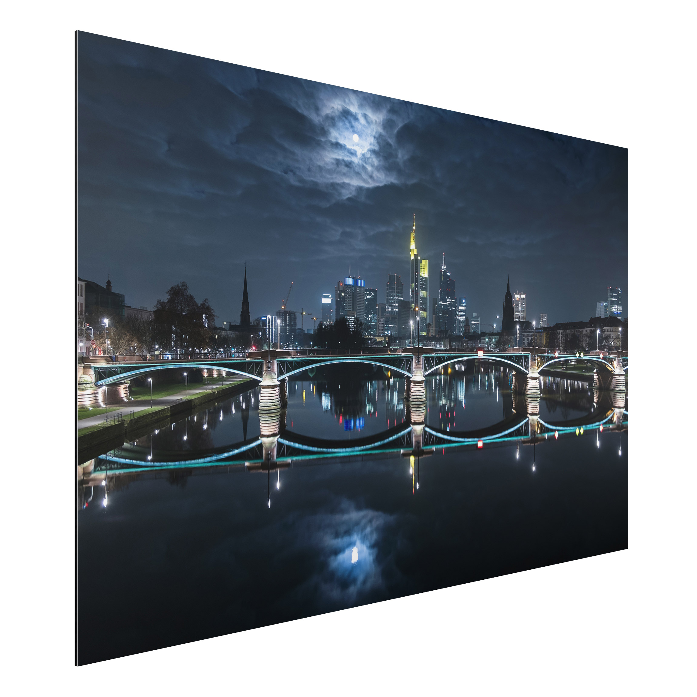 Alu-Dibond Outdoor Bild Frankfurt bei Vollmond