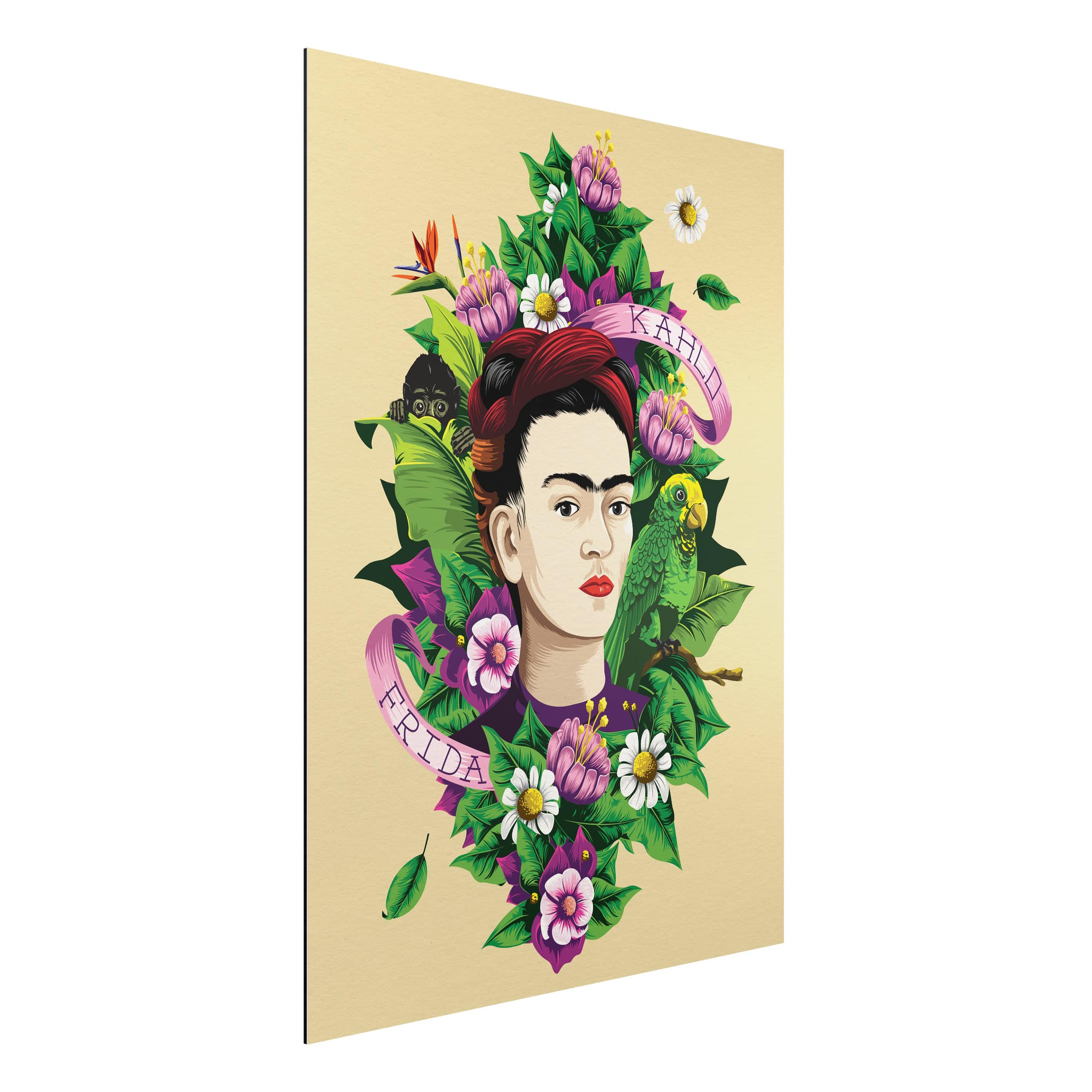 Alu-Dibond Outdoor Bild Frida Kahlo - Frida, Äffchen und Papagei