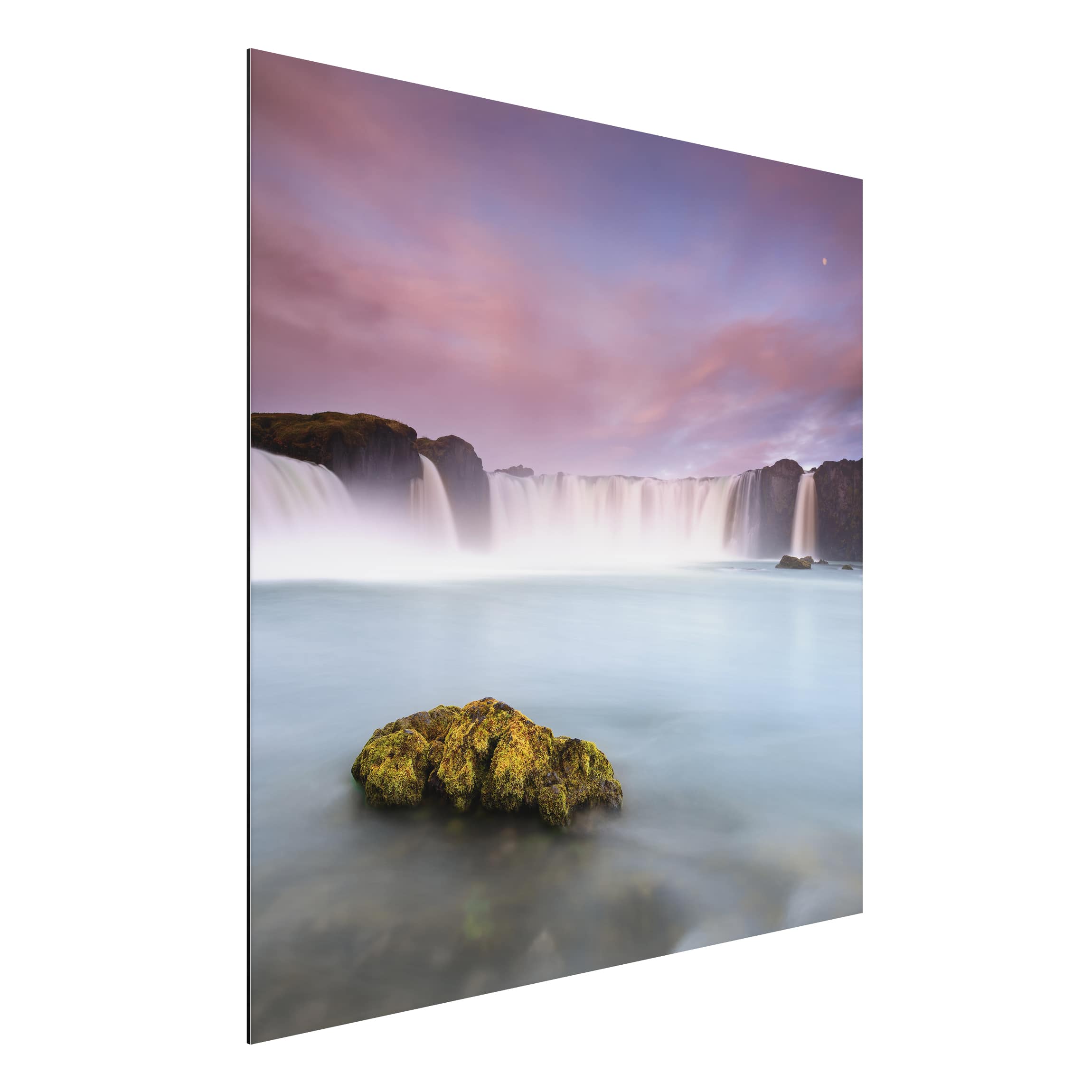 Alu-Dibond Outdoor Bild Goðafoss und der Mond