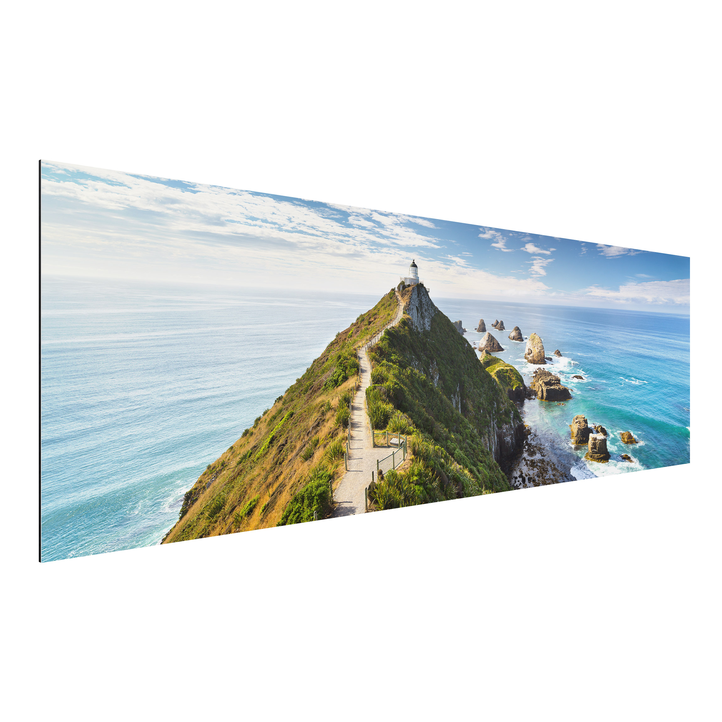 Alu-Dibond Outdoor Bild Nugget Point Leuchtturm und Meer Neuseeland