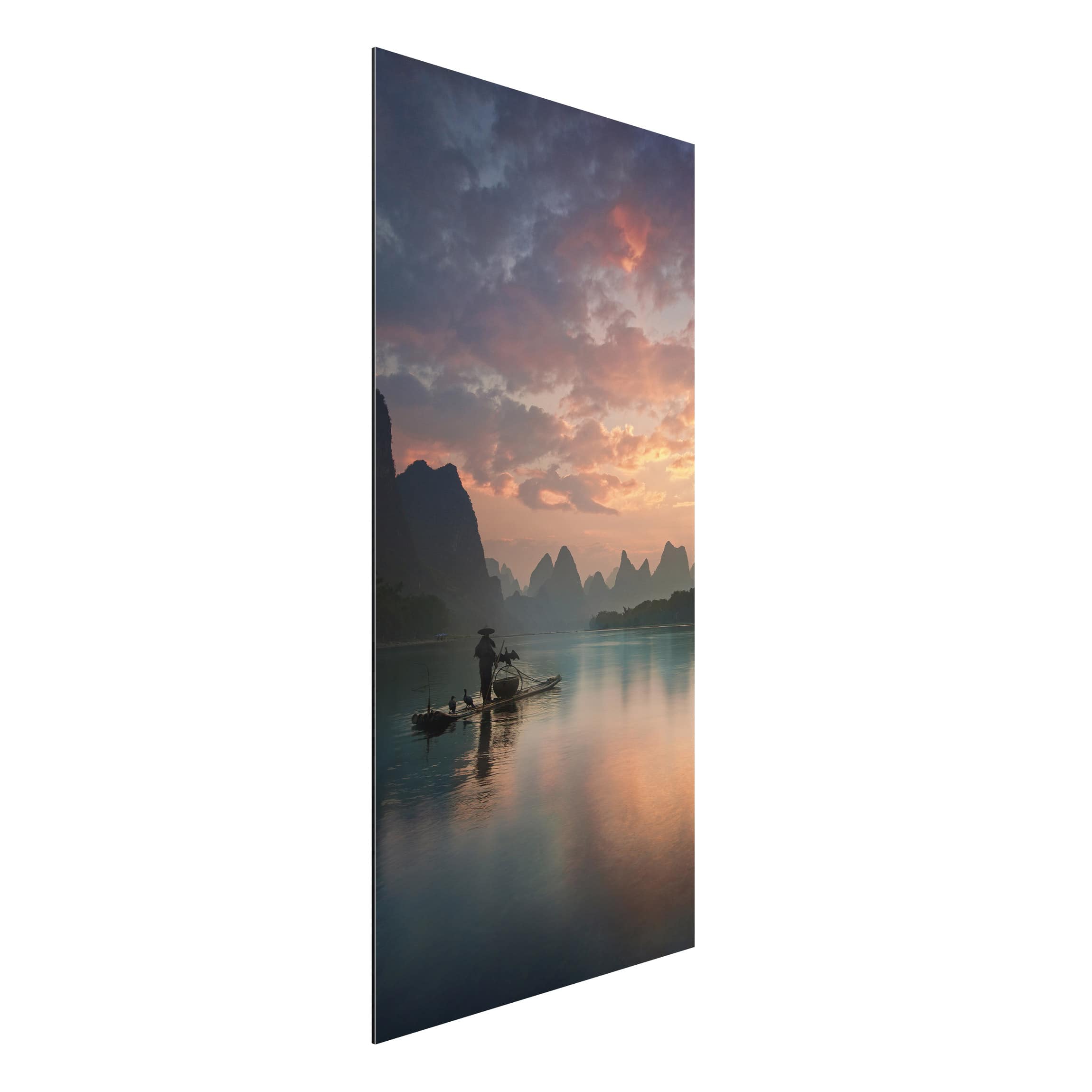 Alu-Dibond Outdoor Bild Sonnenaufgang über chinesischem Fluss