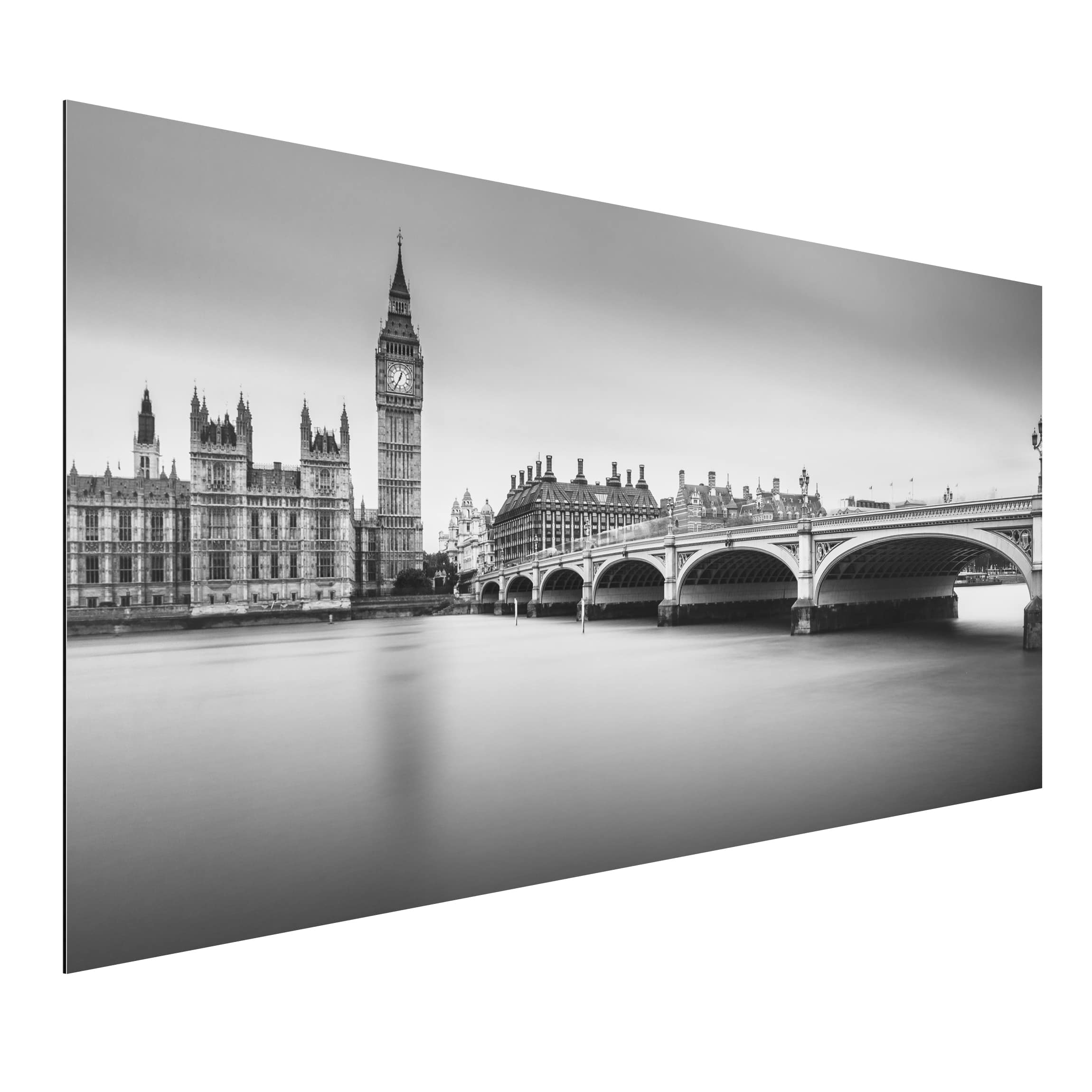 Alu-Dibond Schwarz-Weiß Westminster Brücke und Big Ben
