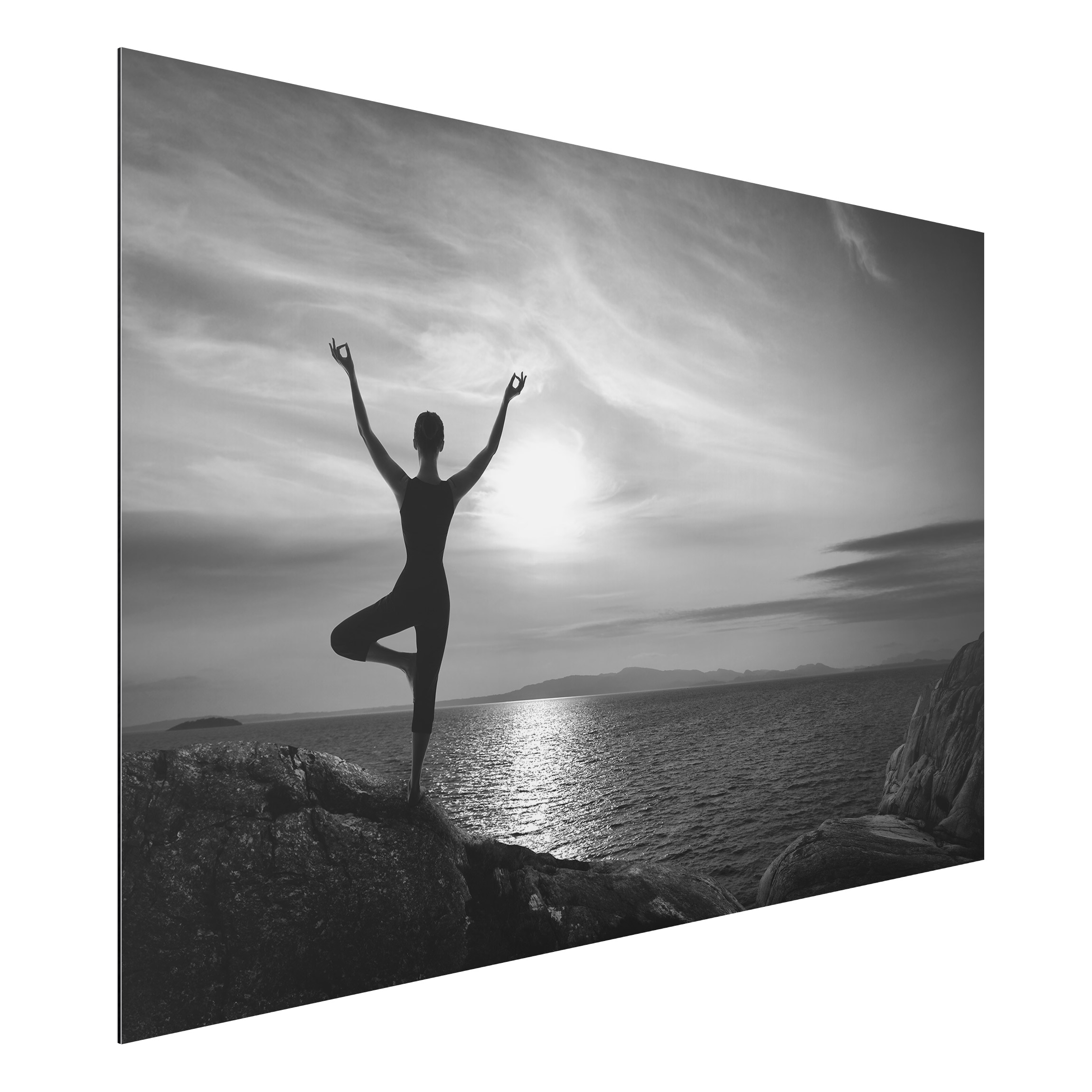 Alu-Dibond Outdoor Bild Yoga schwarz weiss