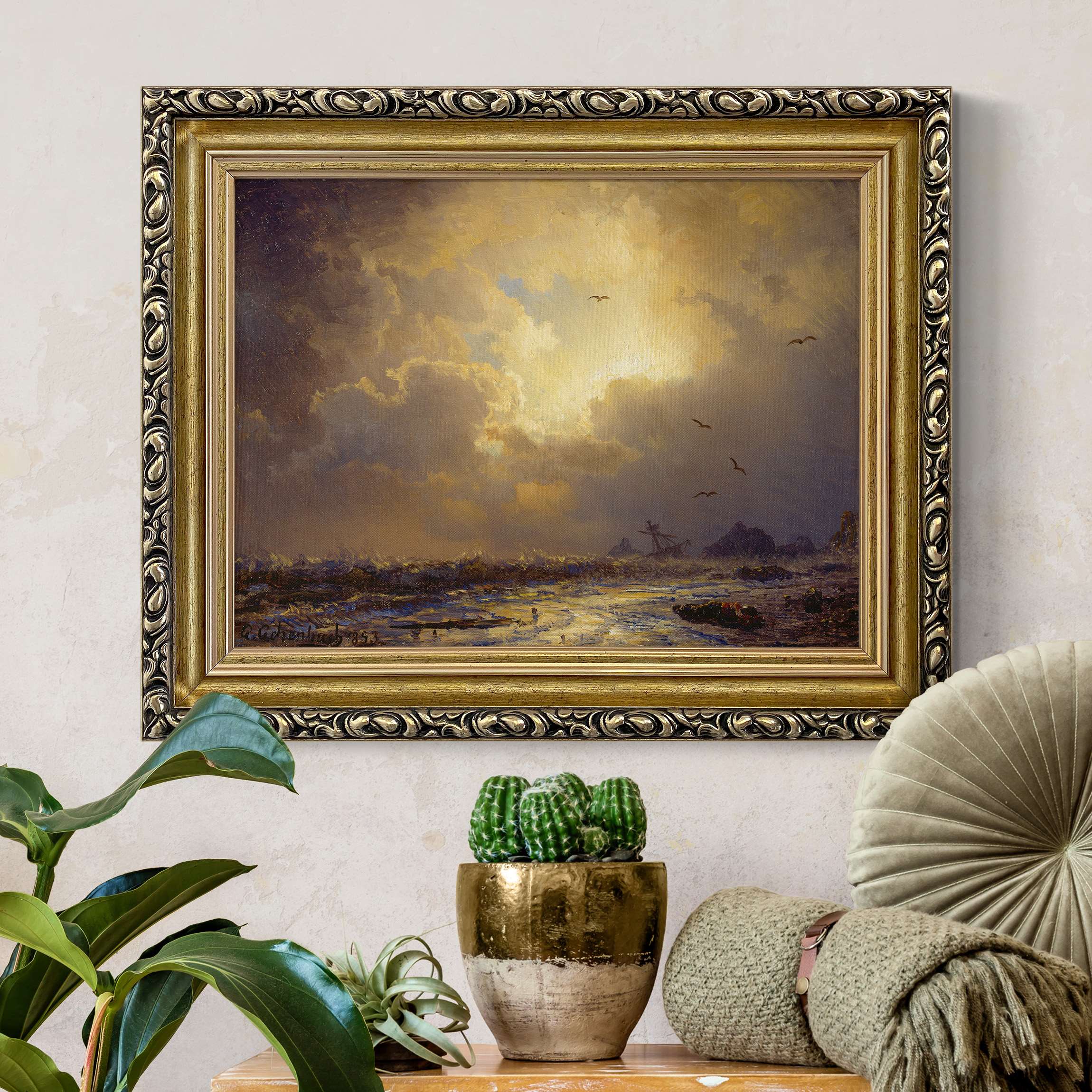 Leinwandbild mit Barockrahmen Andreas Achenbach - Nach dem Sturm