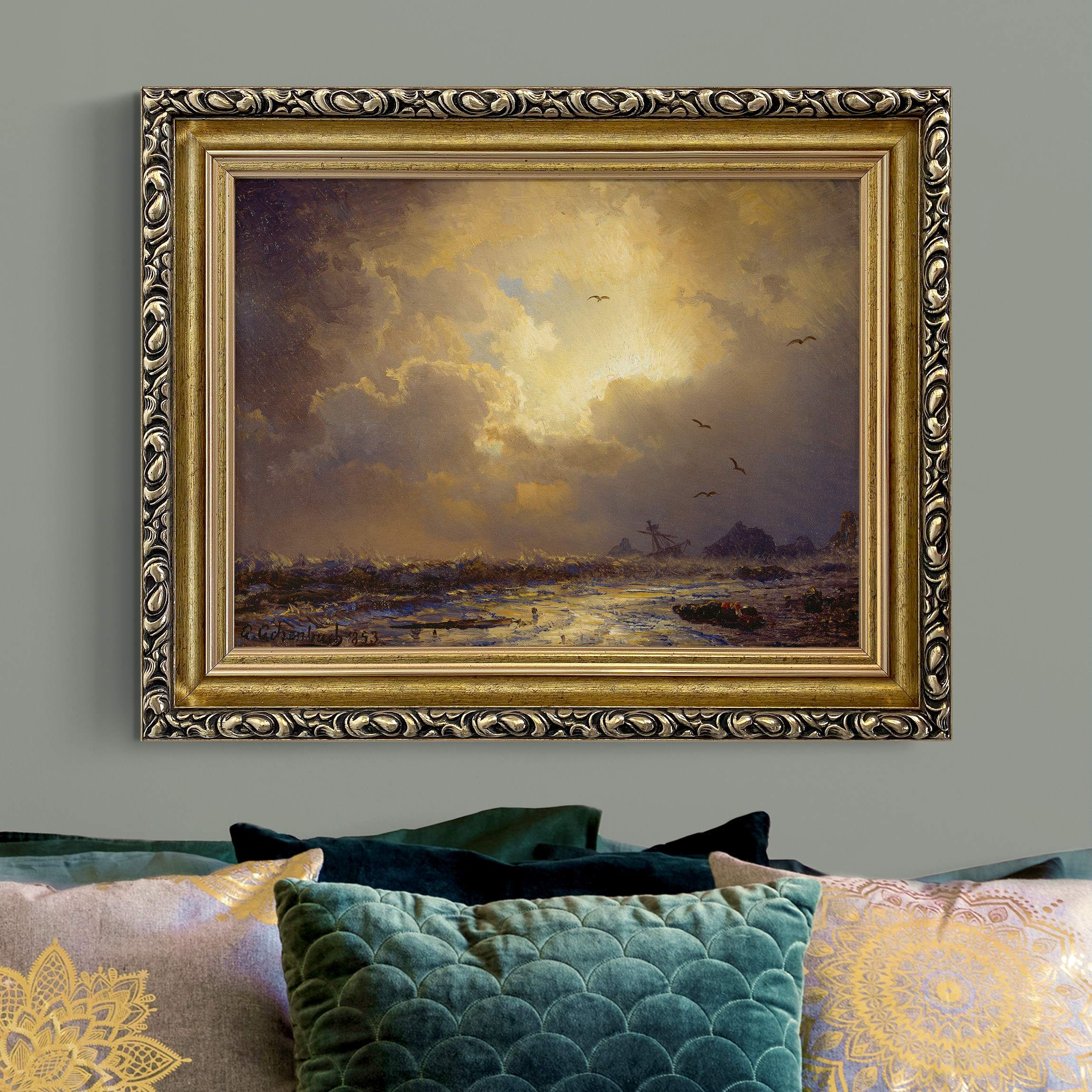 Leinwandbild in Barockrahmen Andreas Achenbach - Nach dem Sturm