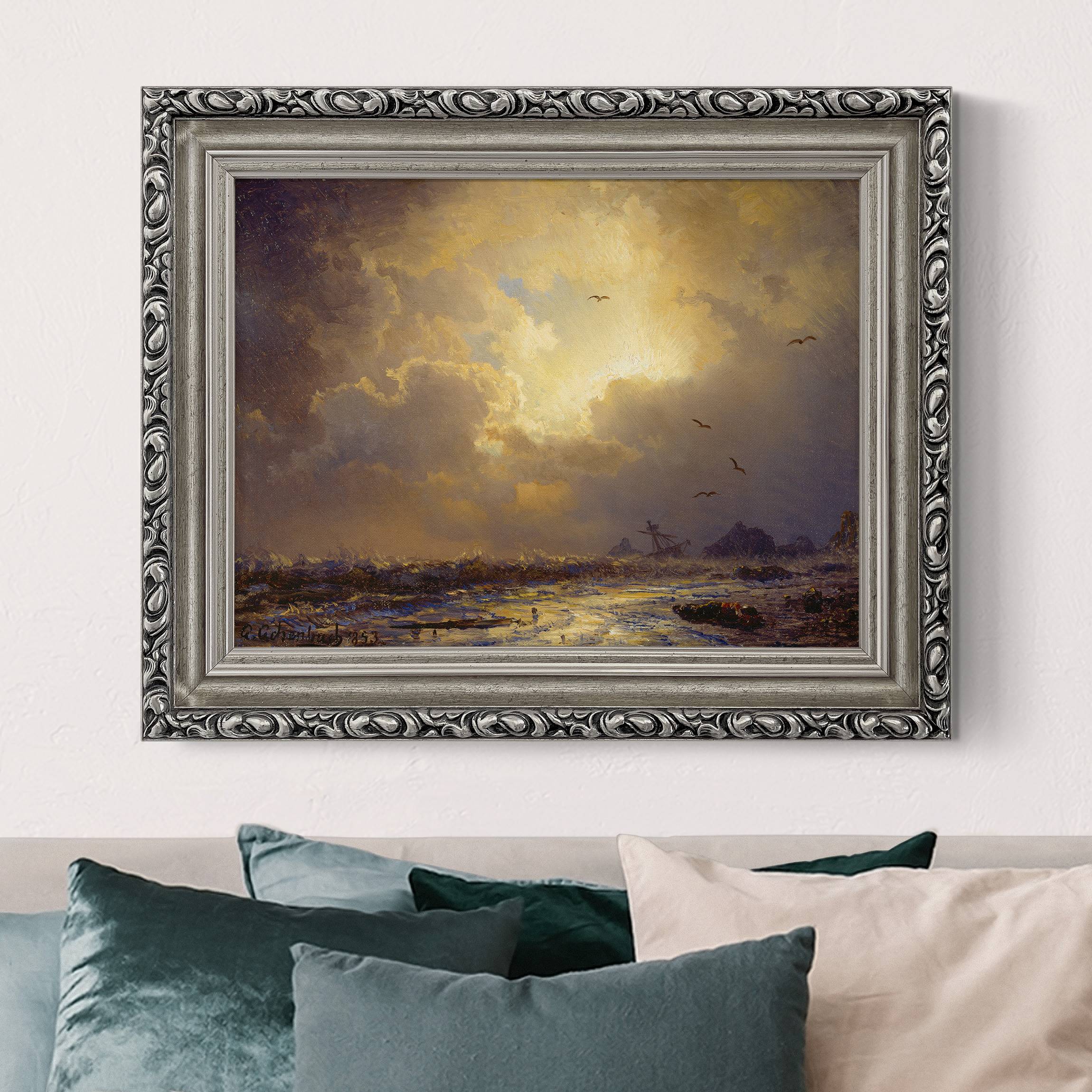Leinwandbild mit Barockrahmen Andreas Achenbach - Nach dem Sturm
