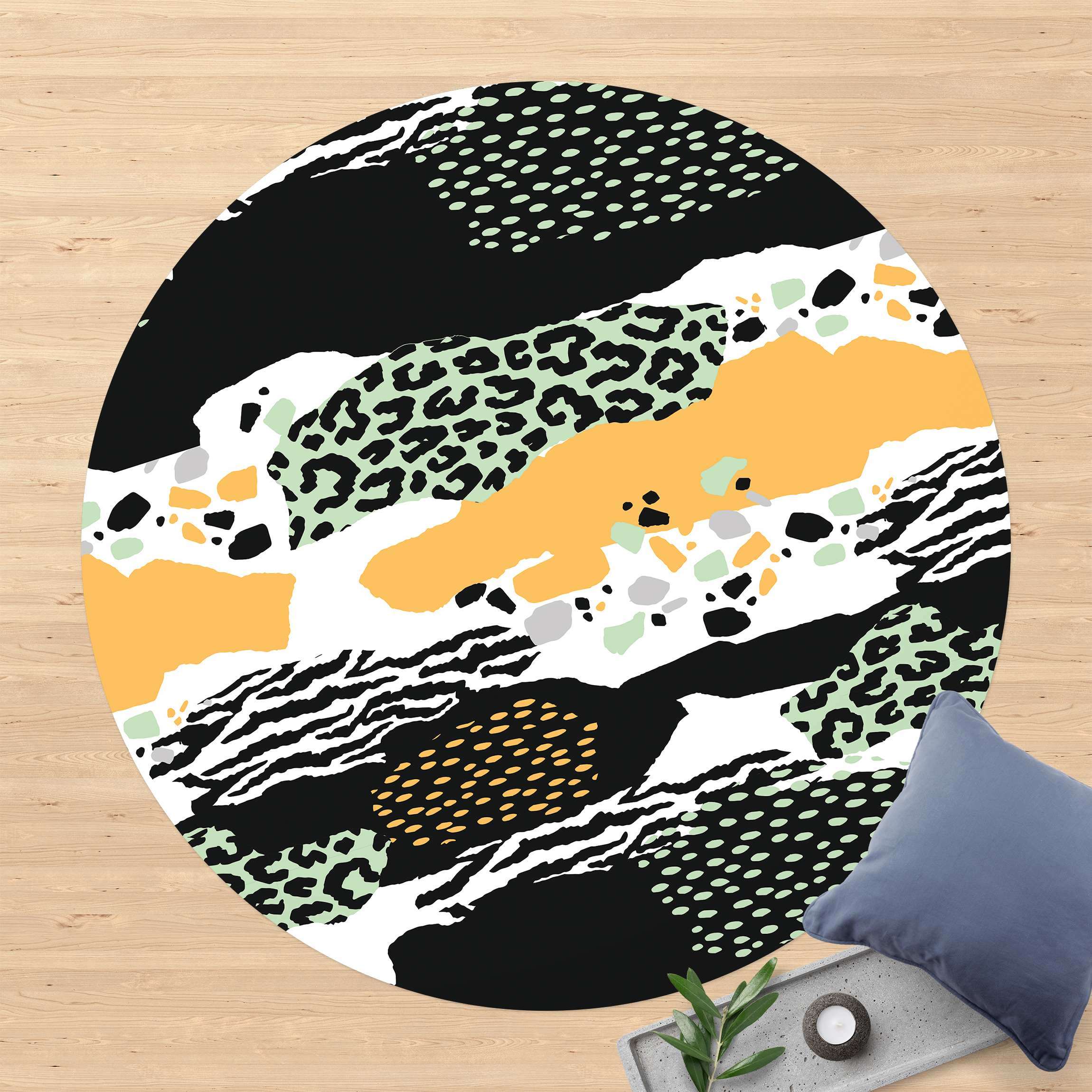 Runder Vinyl-Teppich Animalprint Zebra Tiger Leopard Afrika