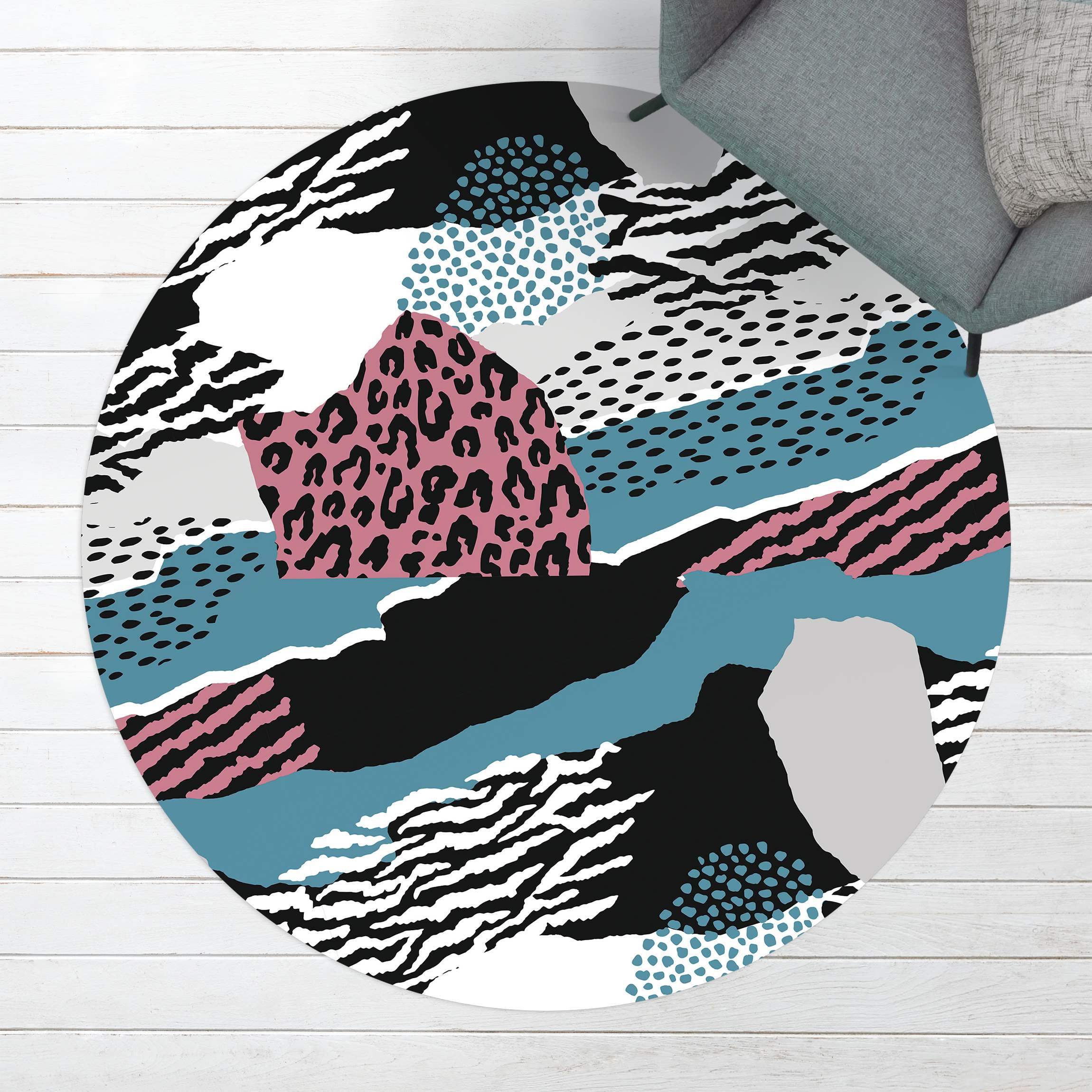 Runder Vinyl-Teppich Animalprint Zebra Tiger Leopard Asien