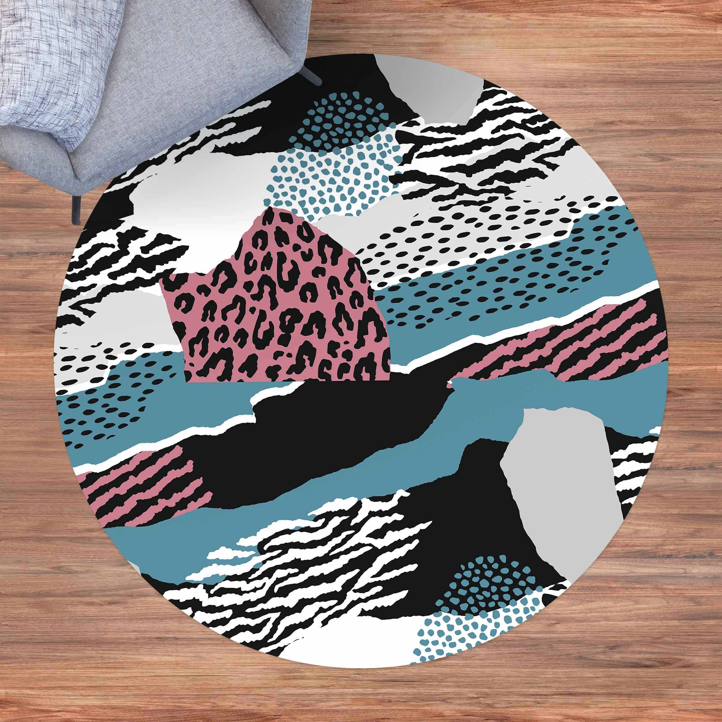 Runder Vinyl-Teppich Animalprint Zebra Tiger Leopard Asien