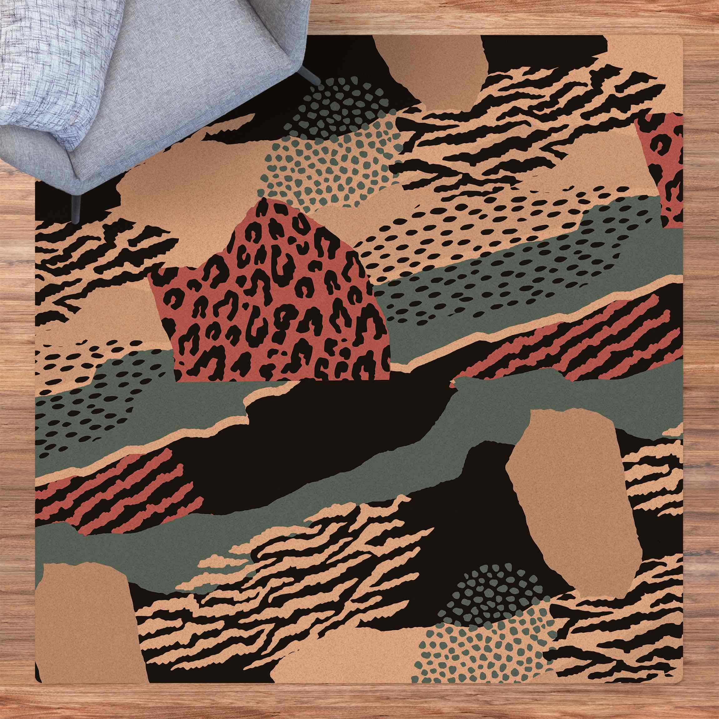 Kork-Teppich Animalprint Zebra Tiger Leopard Asien