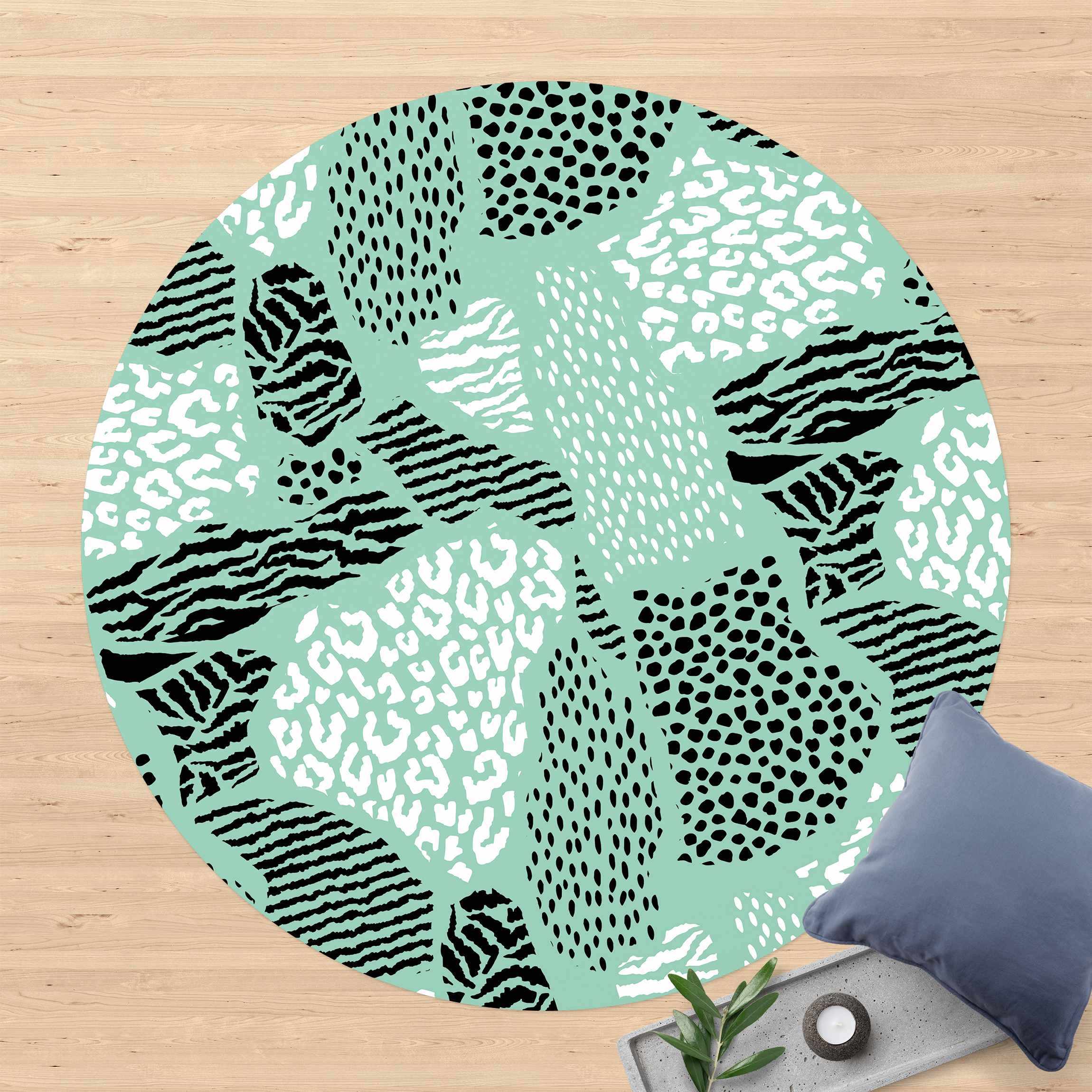 Runder Vinyl-Teppich Animalprint Zebra Tiger Leopard Südamerika