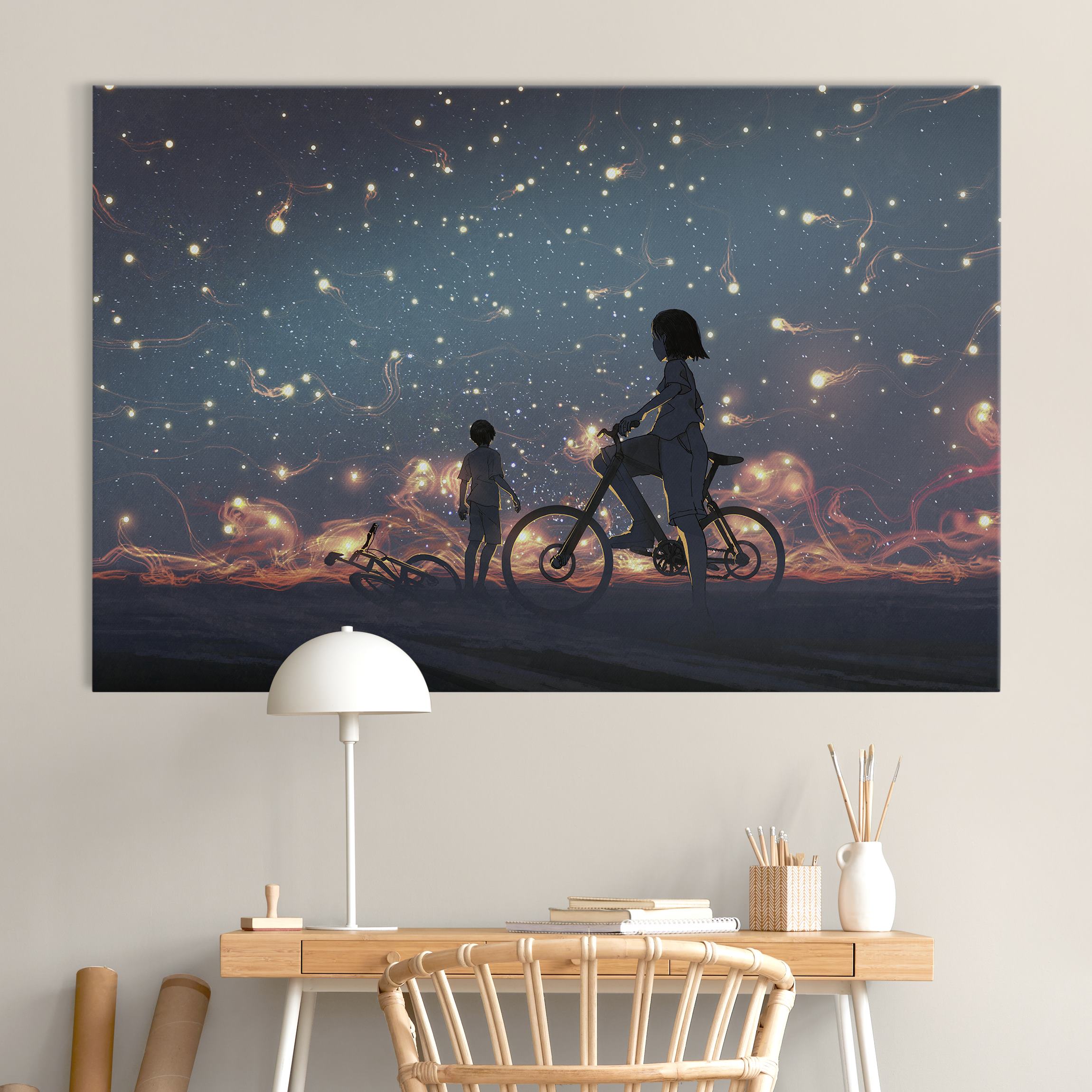 Akustikbild Anime Zeichnung Lichter auf dem Fahrrad