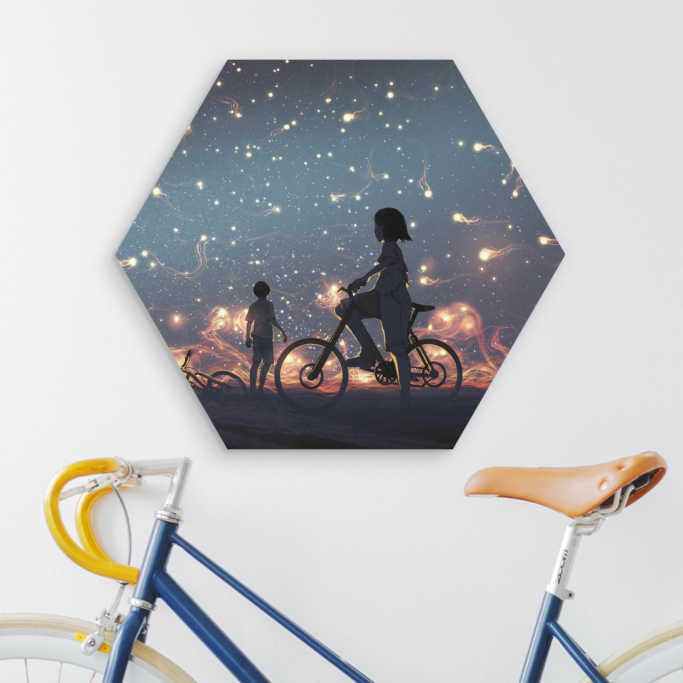 Hexagon-Forexbild Anime Zeichnung Lichter auf dem Fahrrad