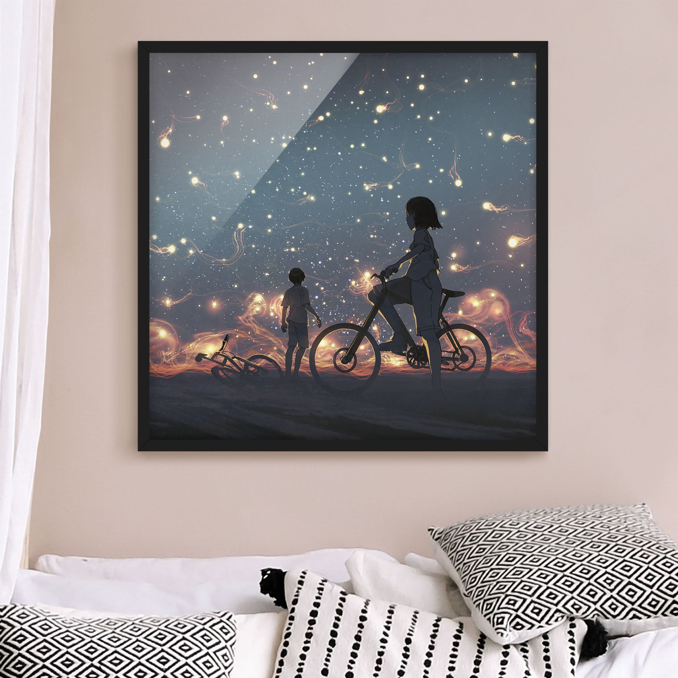 Bild mit Rahmen Anime Zeichnung Lichter auf dem Fahrrad