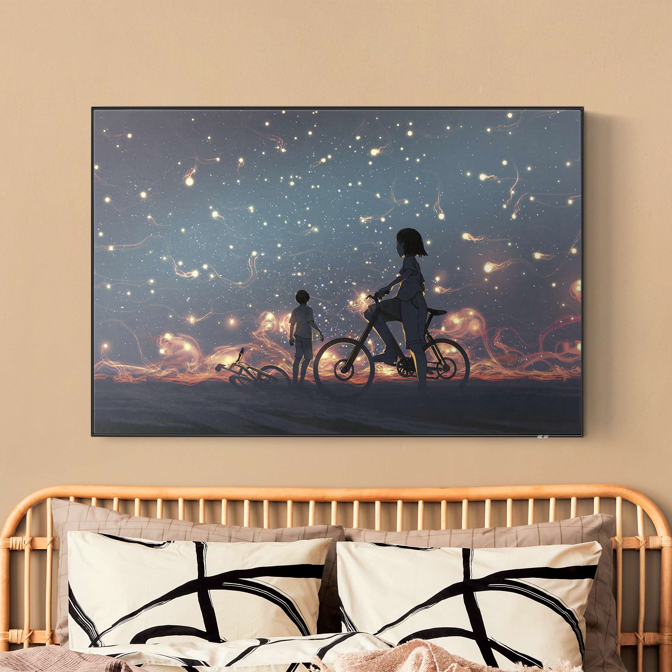 Akustik-Wechselbild Anime Zeichnung Lichter auf dem Fahrrad