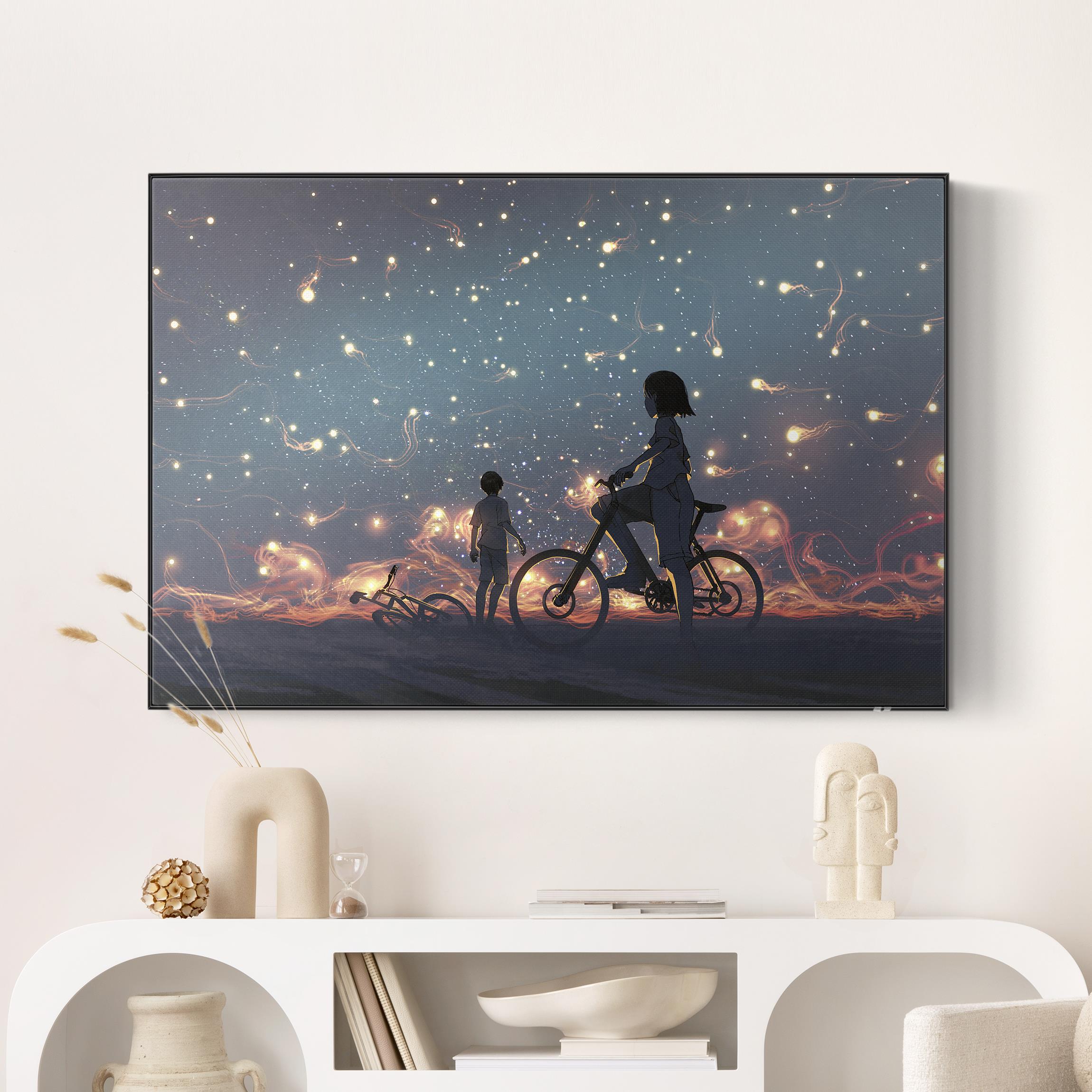 Akustik-Wechselbild Anime Zeichnung Lichter auf dem Fahrrad