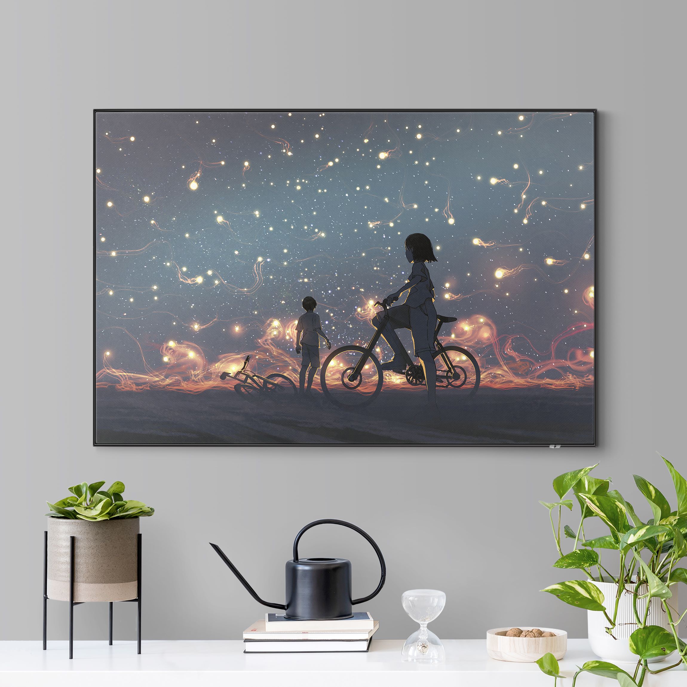 Wechselbild Anime Zeichnung Lichter auf dem Fahrrad