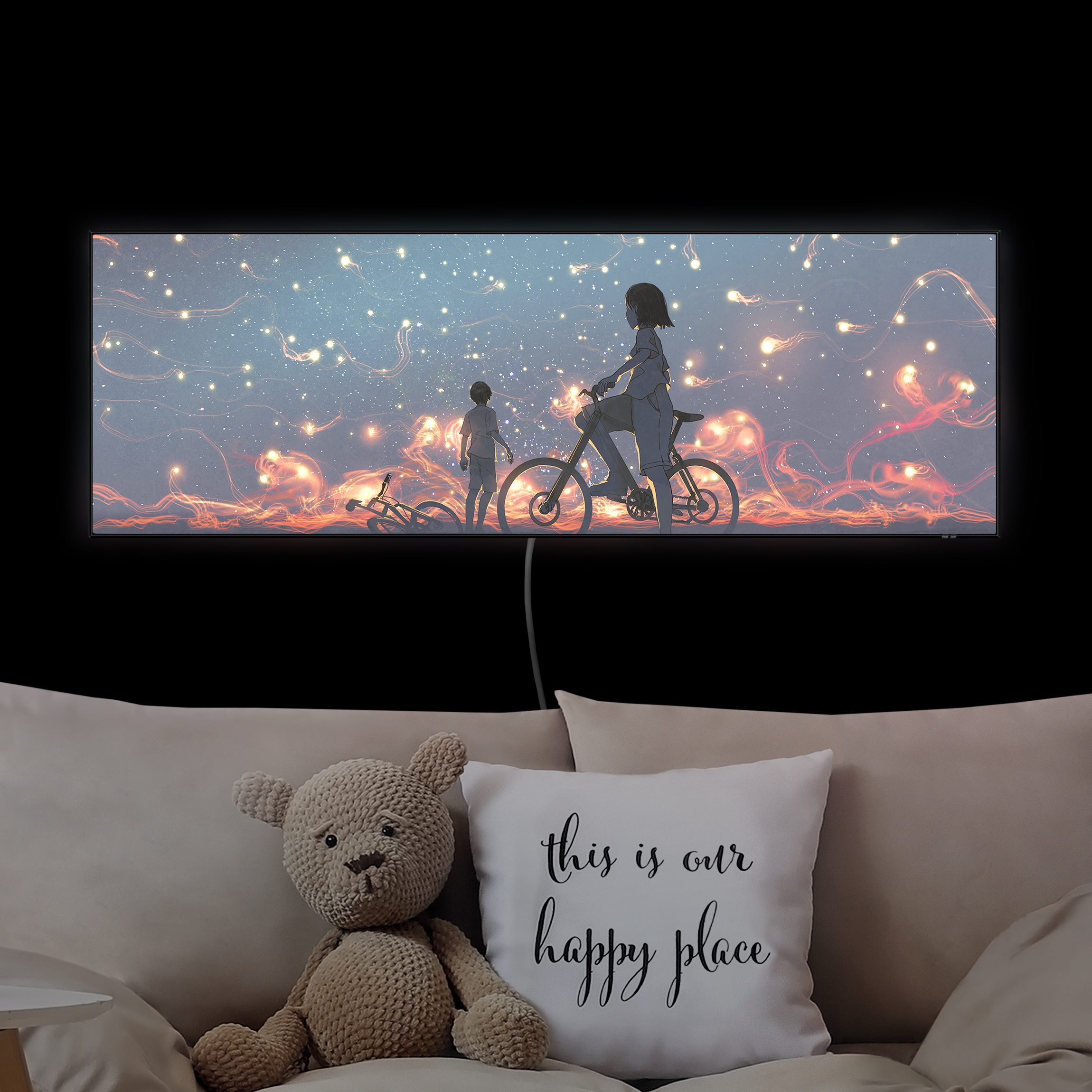 LED-Wechselbild Anime Zeichnung Lichter auf dem Fahrrad