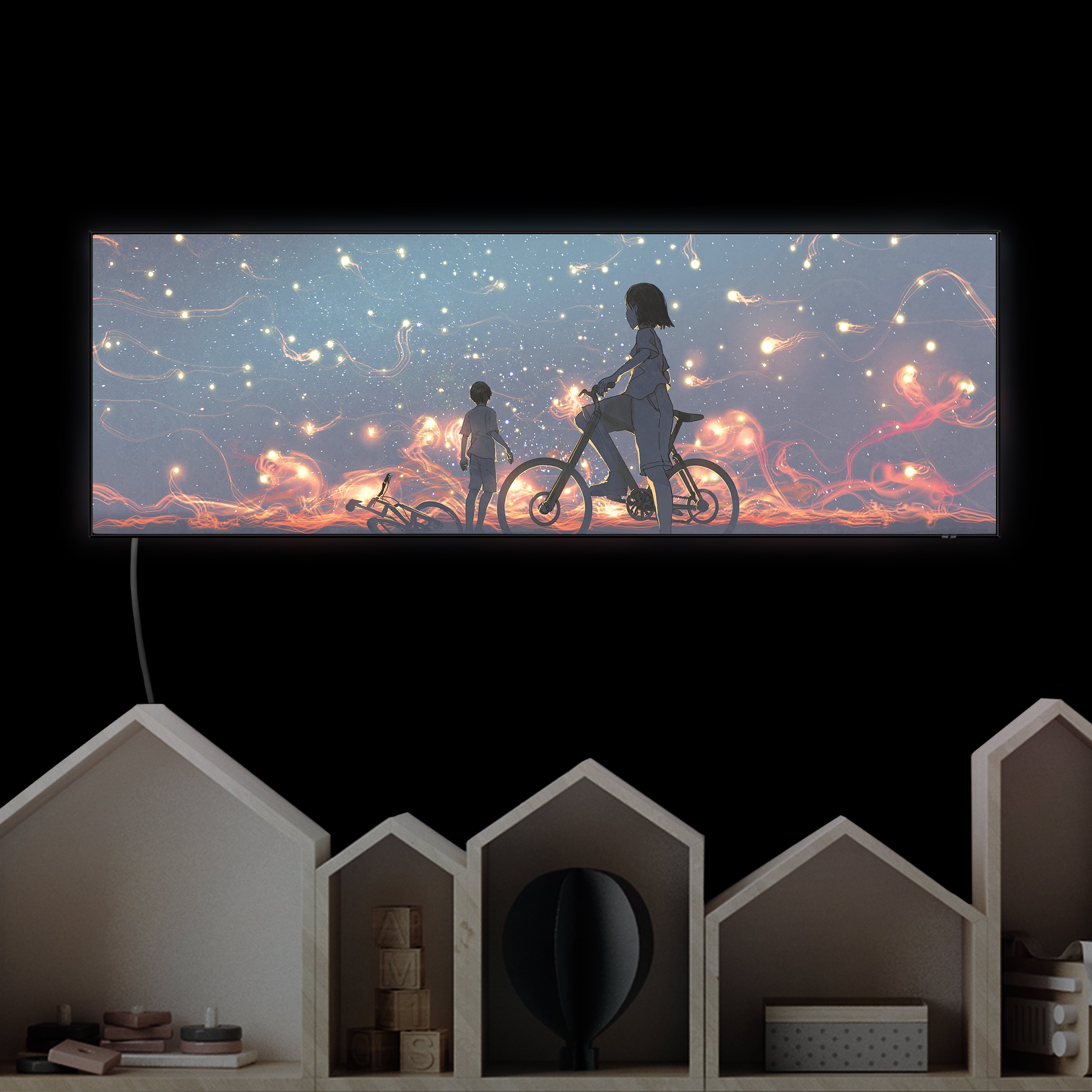 LED-Wechselbild Anime Zeichnung Lichter auf dem Fahrrad
