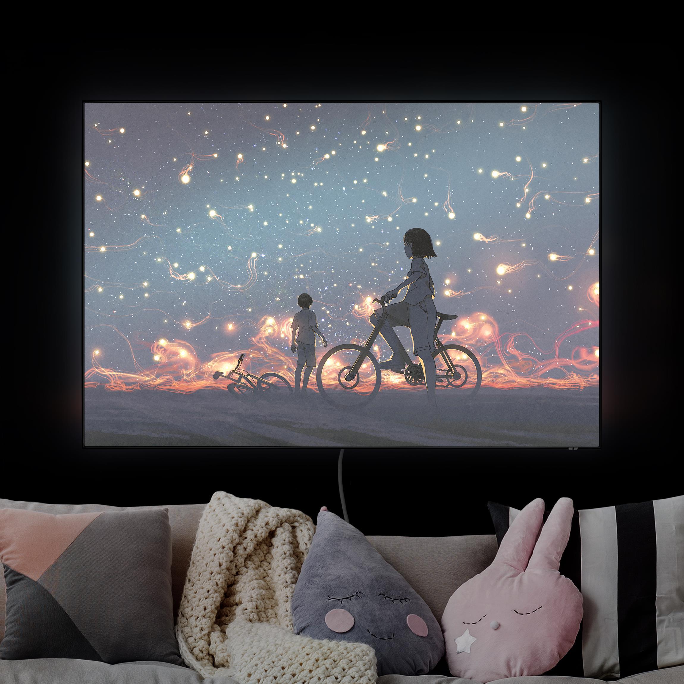 LED-Wechselbild Anime Zeichnung Lichter auf dem Fahrrad