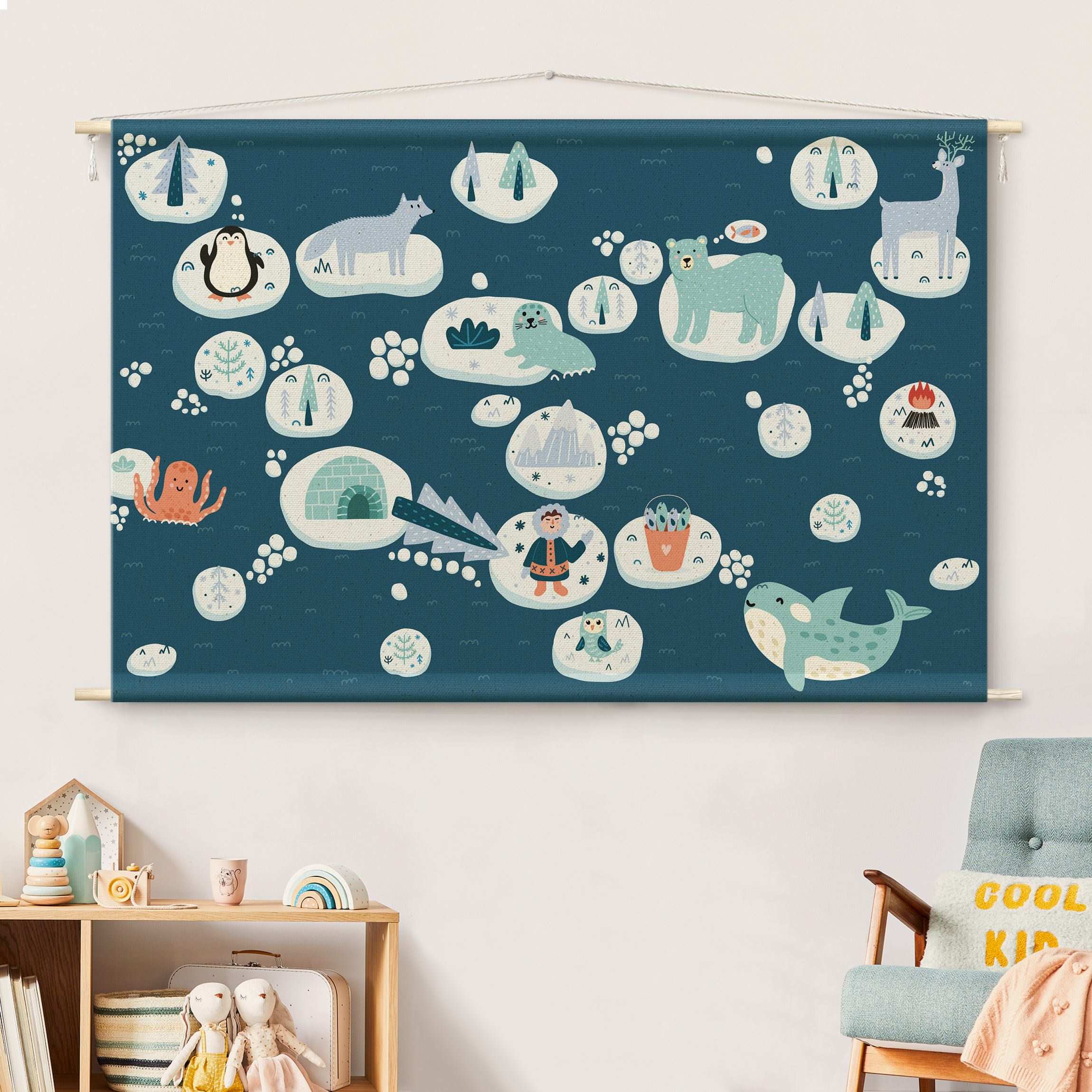 Wandteppich Antarktis - Eisbär Rudi möchte Fisch