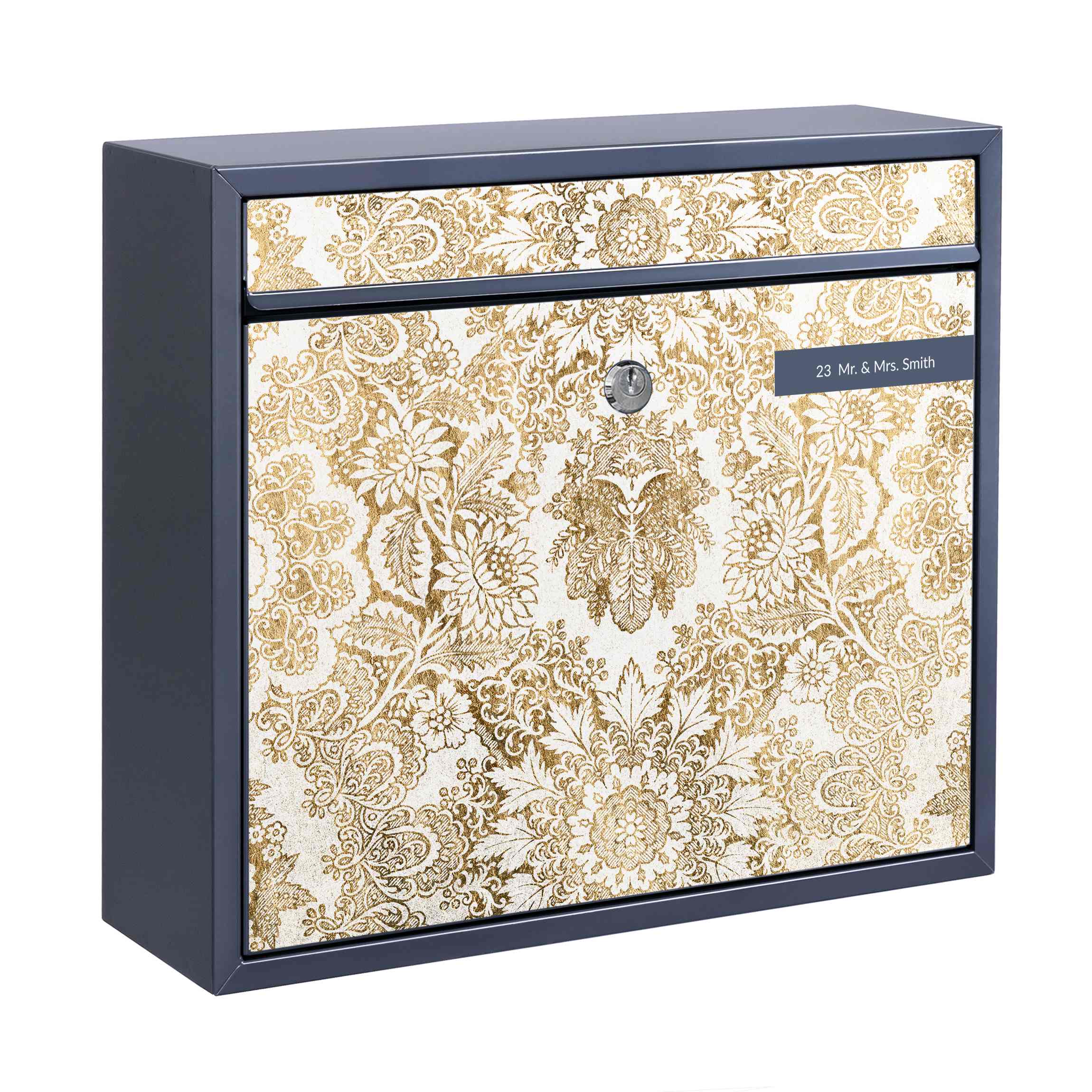 Briefkasten mit eigenem Text Antike Barocktapete in Gold