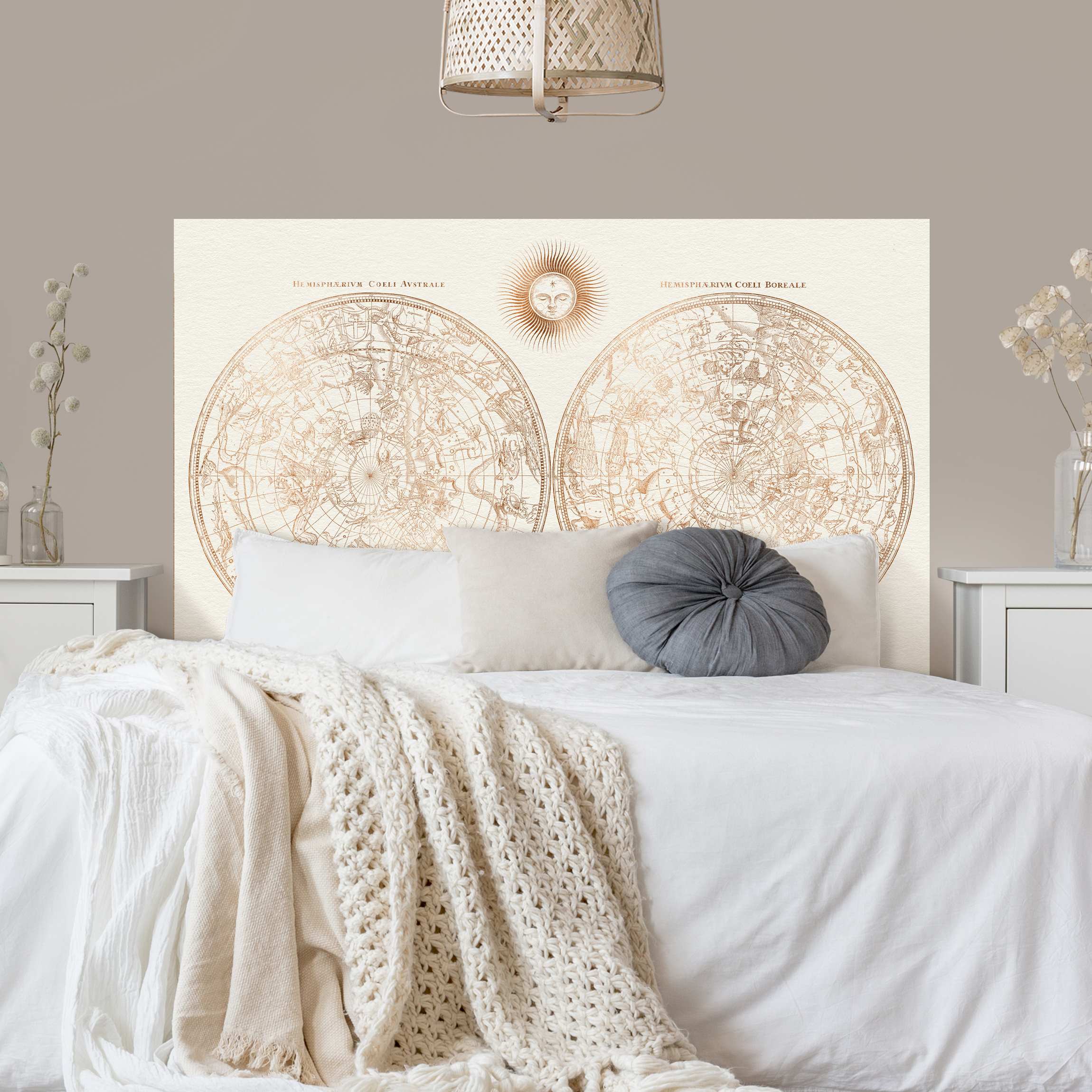 Kopfteil Bett Antike Vintage Sternenkarte Gold