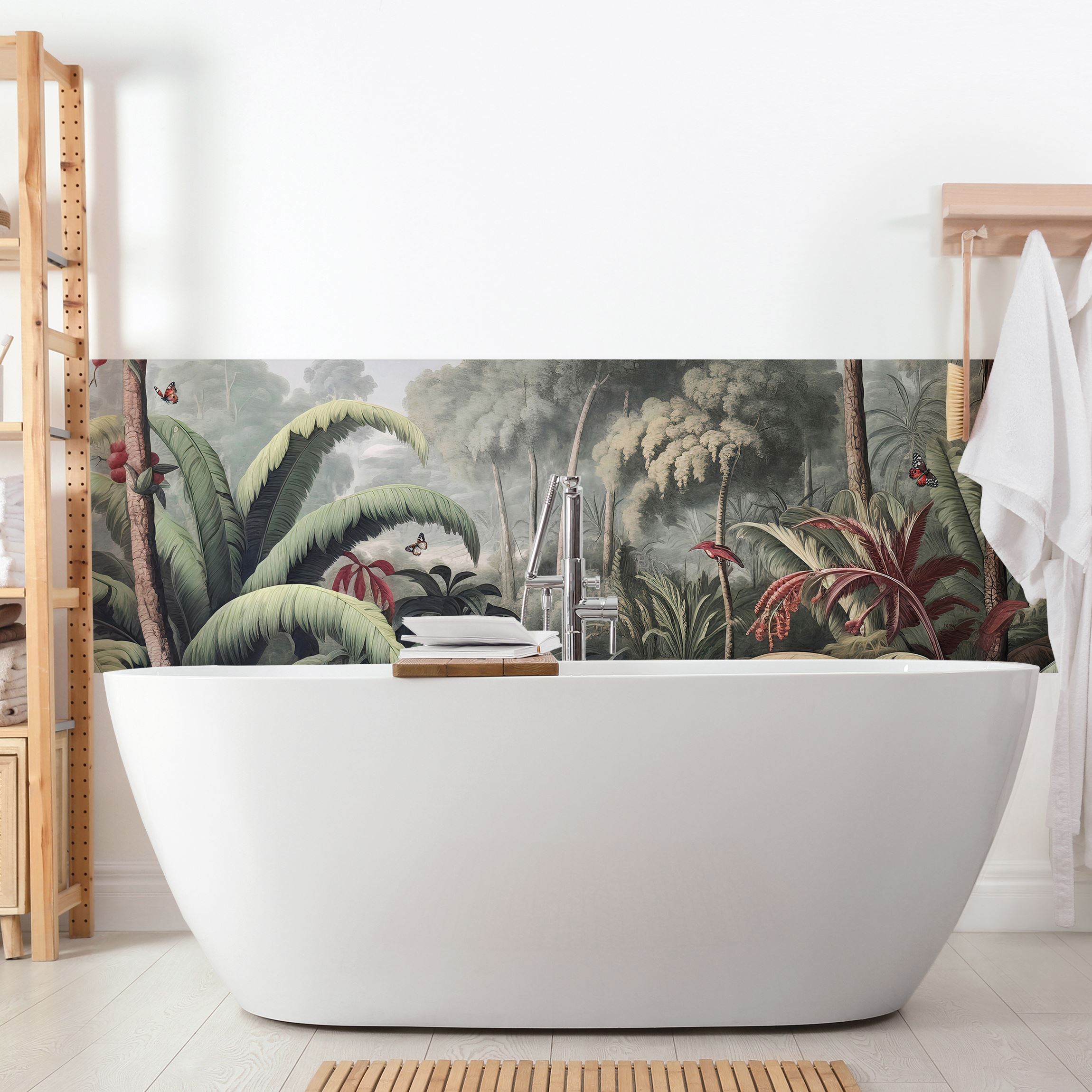Wandverkleidung Bad Antiker Dschungel mit roten Früchten