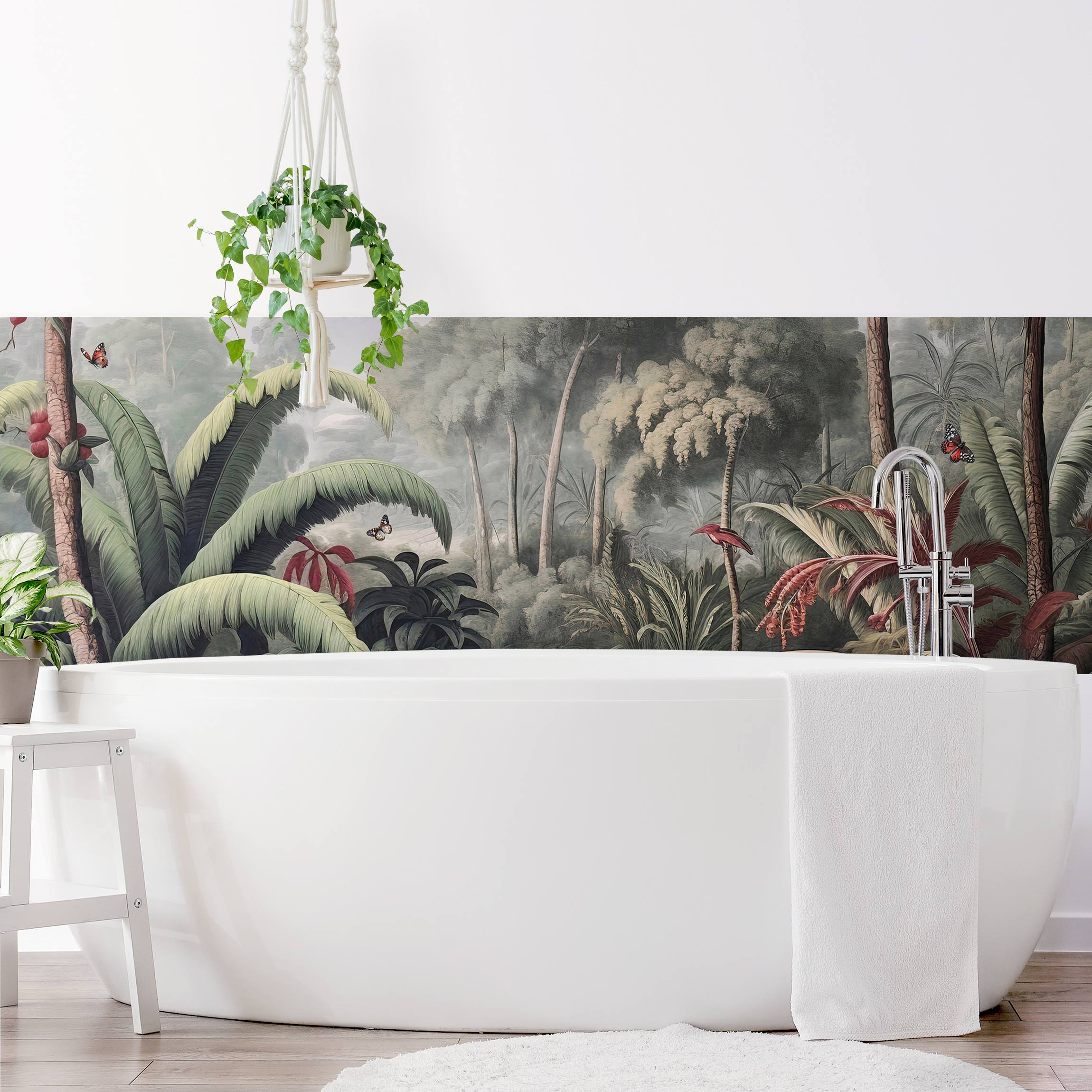 Wandverkleidung Bad Antiker Dschungel mit roten Früchten
