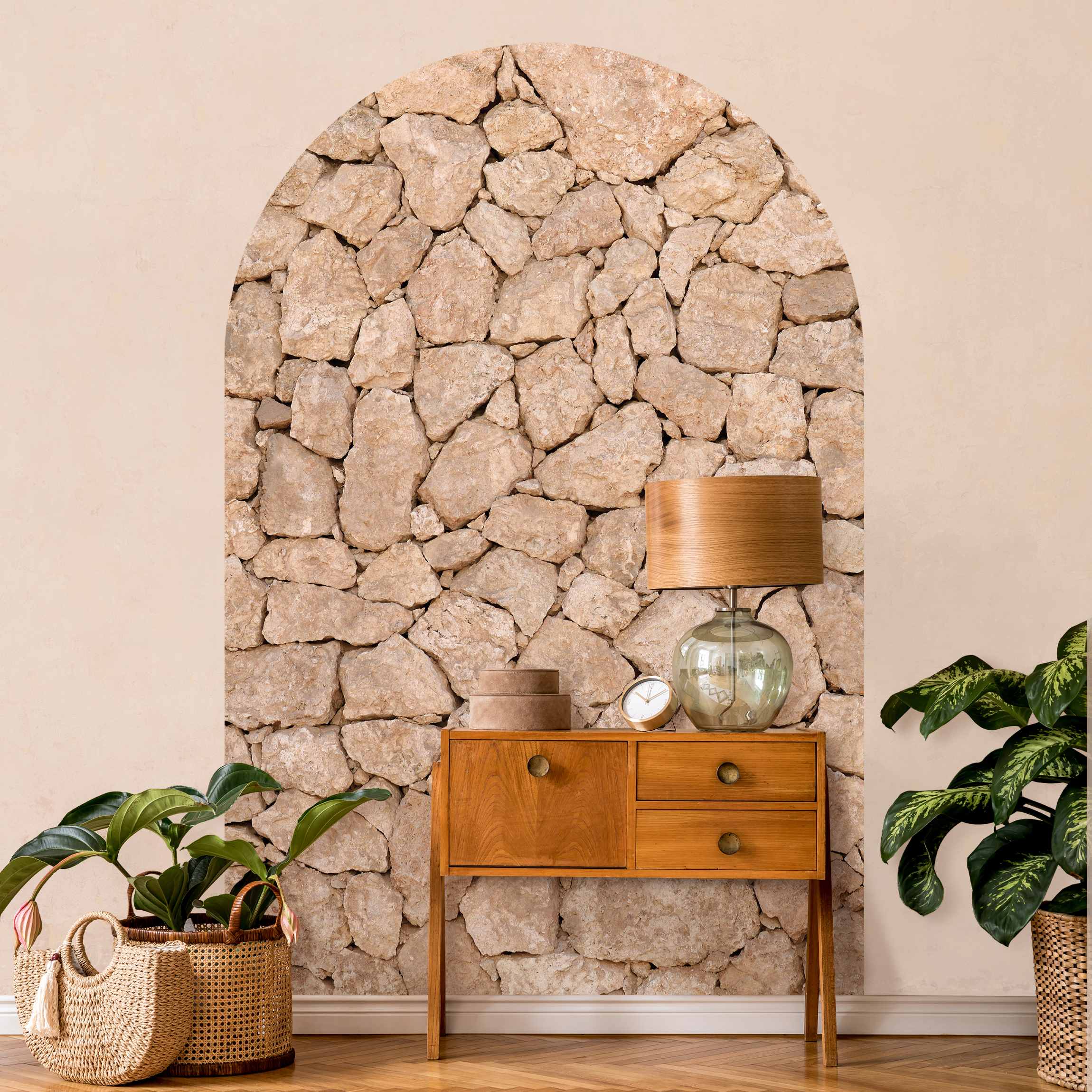 Rundbogen Tapete Apulia Stone Wall - Alte Steinmauer aus großen Steinen