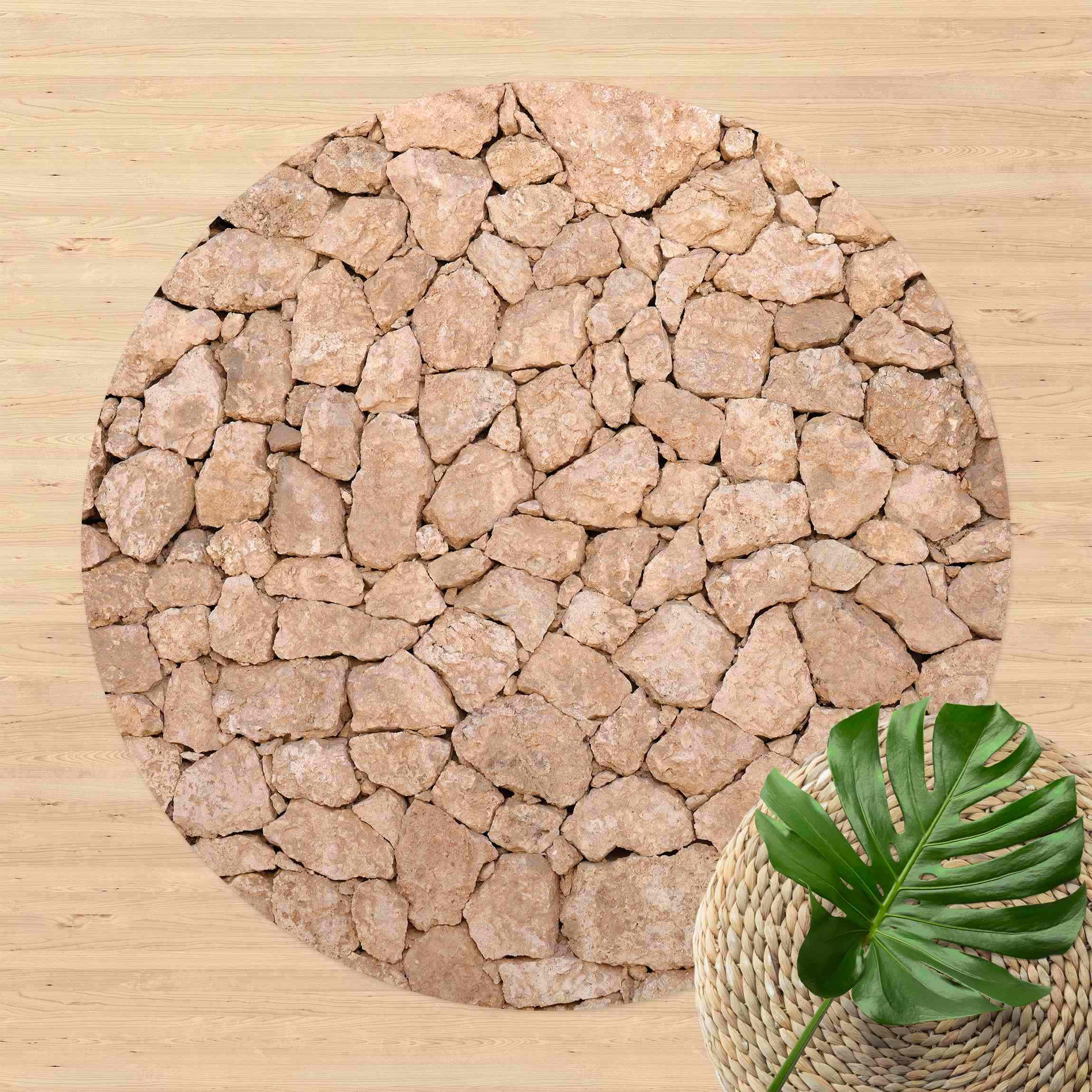 Runder Vinyl-Teppich Apulia Stone Wall - Alte Steinmauer aus großen Steinen