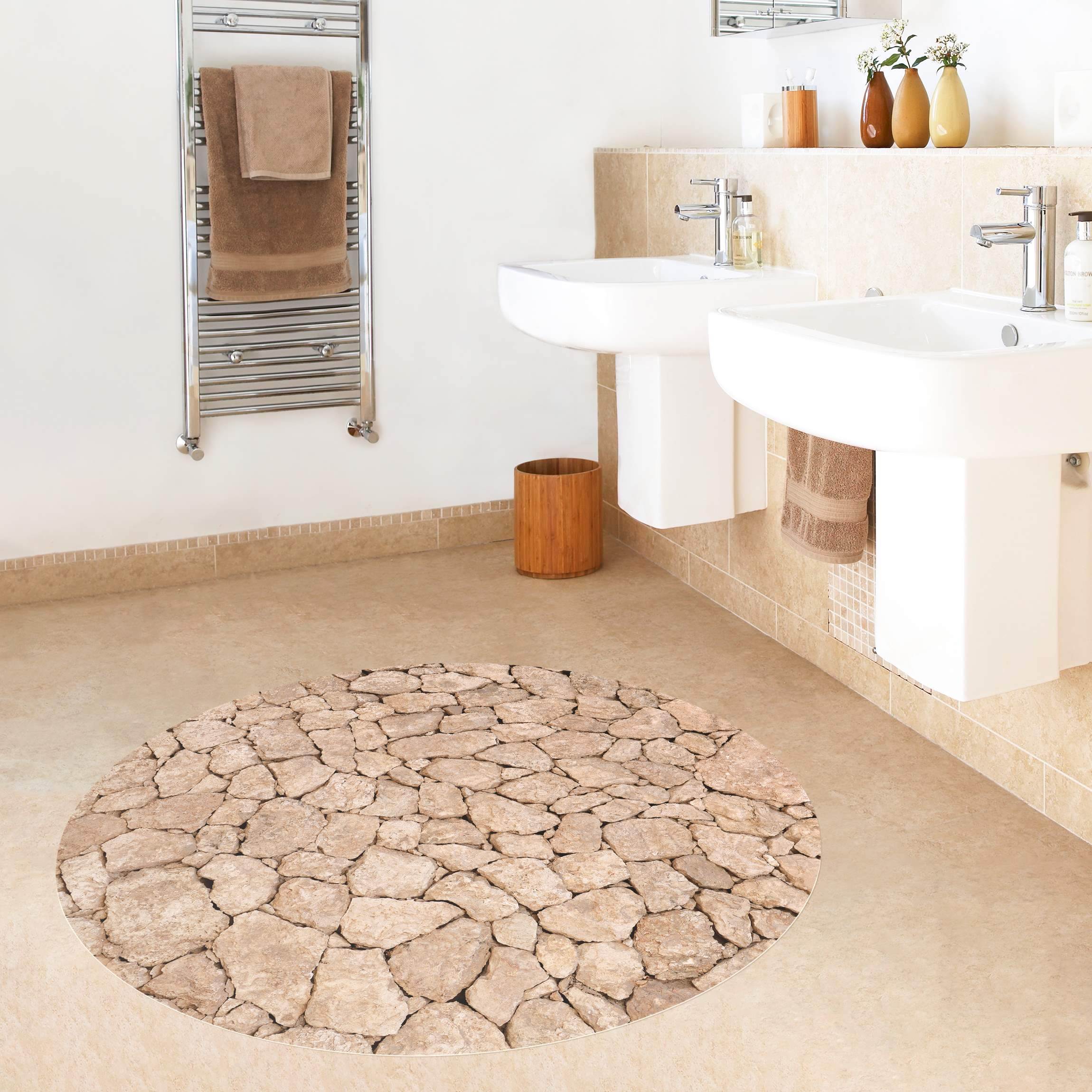 Runder Vinyl-Teppich Apulia Stone Wall - Alte Steinmauer aus großen Steinen