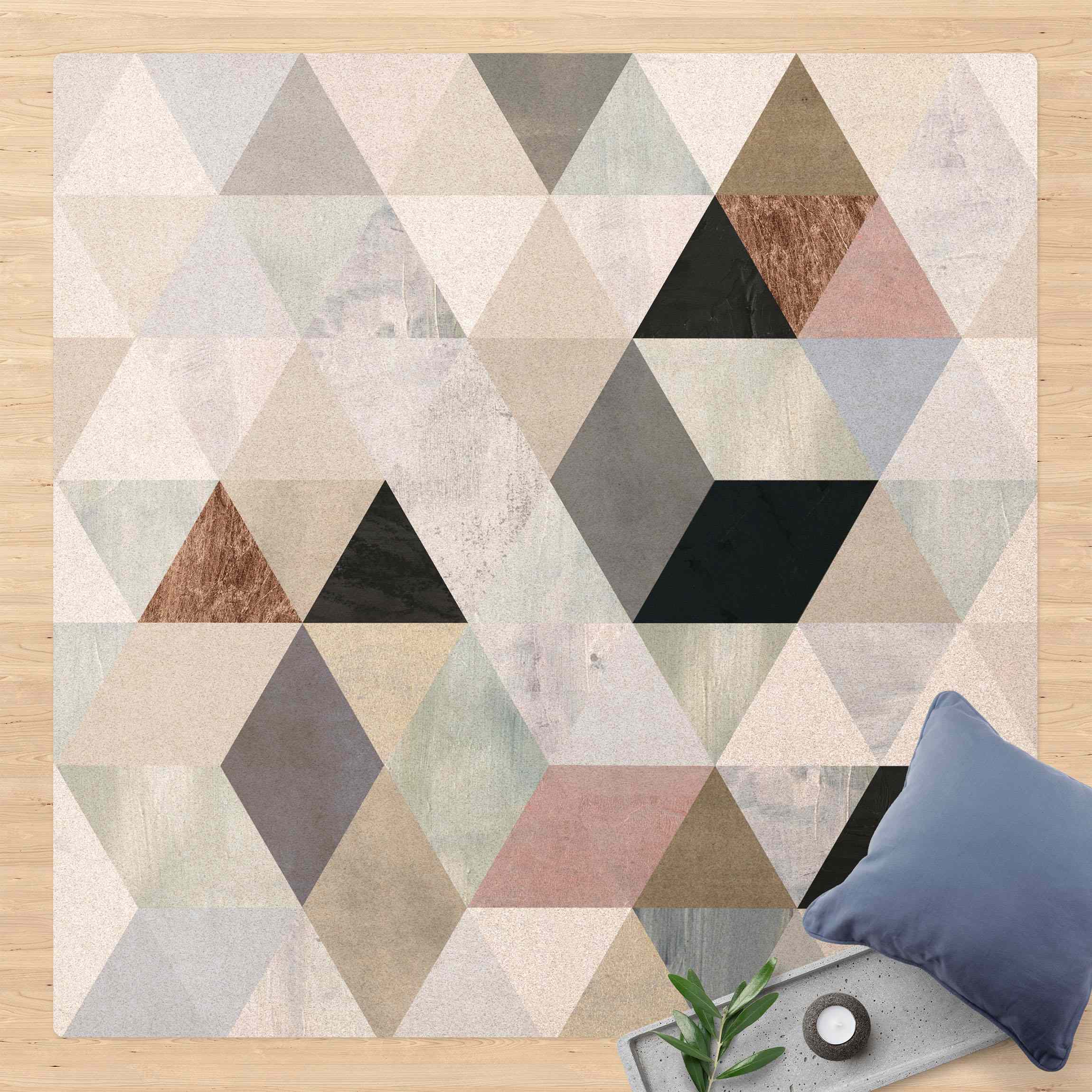 Kork-Teppich Aquarell-Mosaik mit Dreiecken I