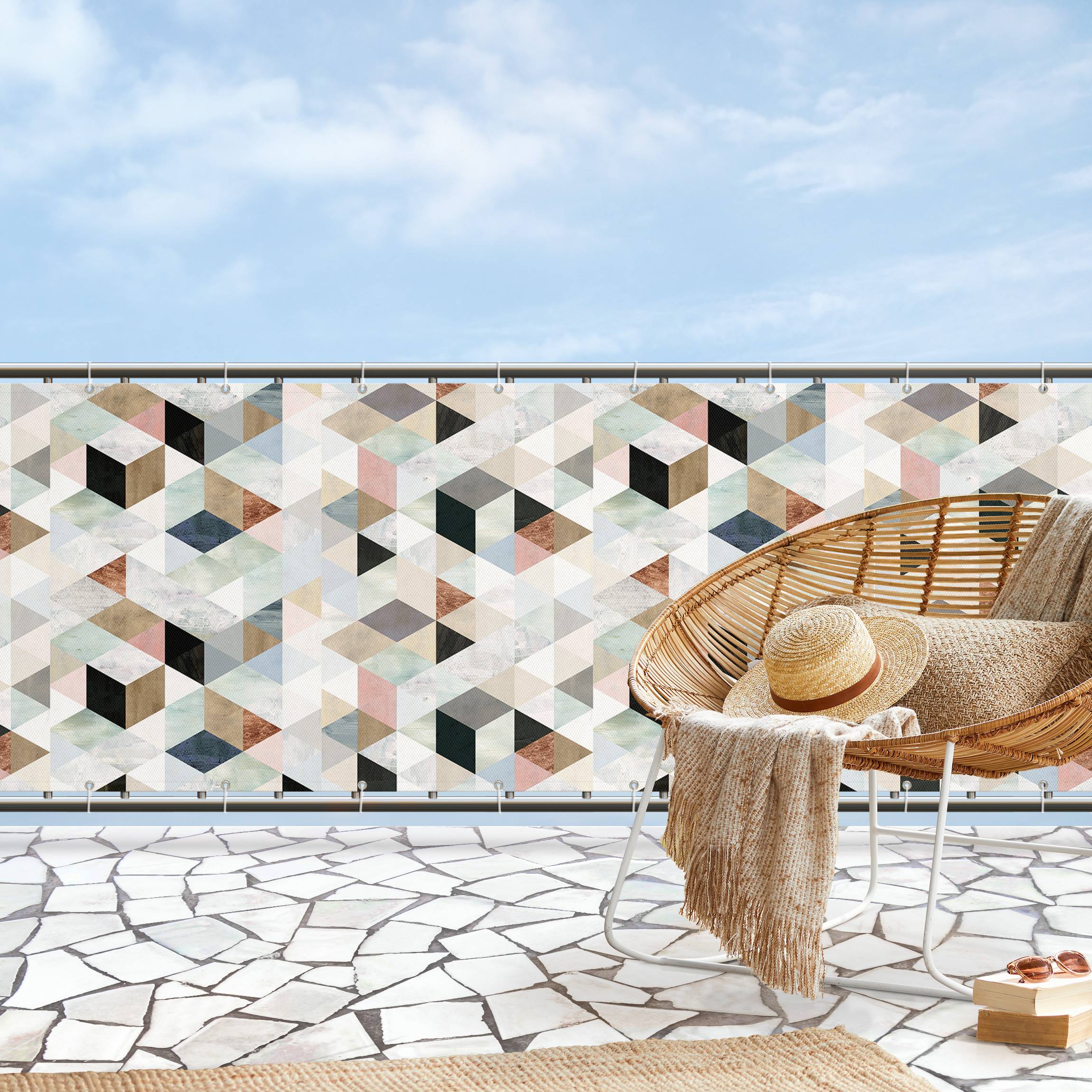 Balkon Sichtschutz Aquarell-Mosaik mit Dreiecken I