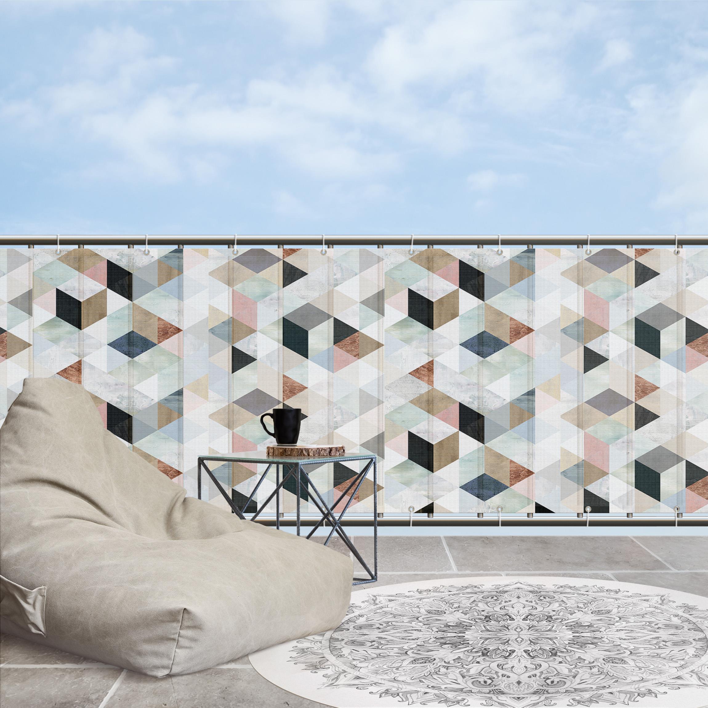 Balkon Sichtschutz Aquarell-Mosaik mit Dreiecken I