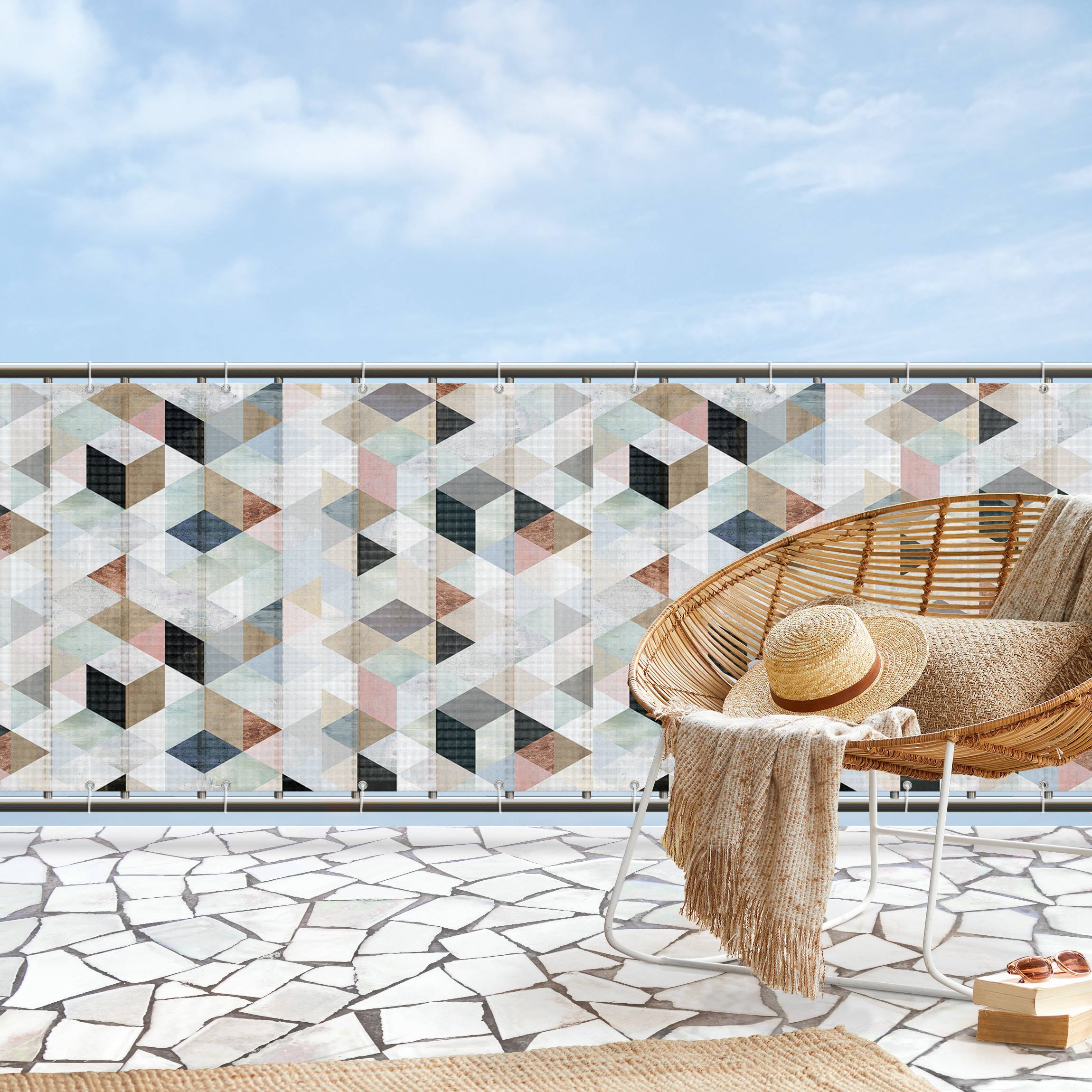 Balkon Sichtschutz Aquarell-Mosaik mit Dreiecken I