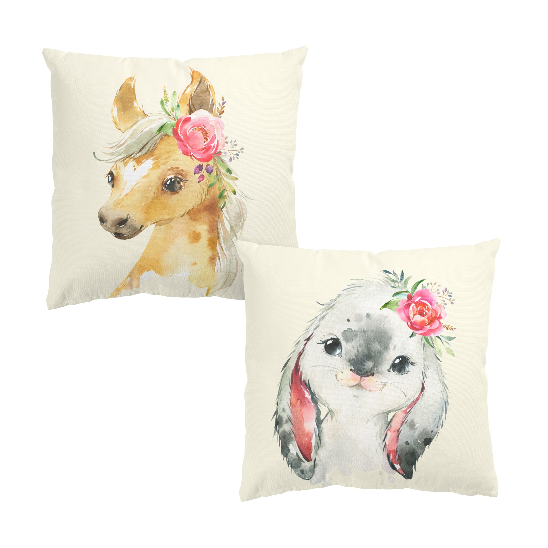 Dekokissen 2er Set Aquarell - Pferd und Hasenblick Duo