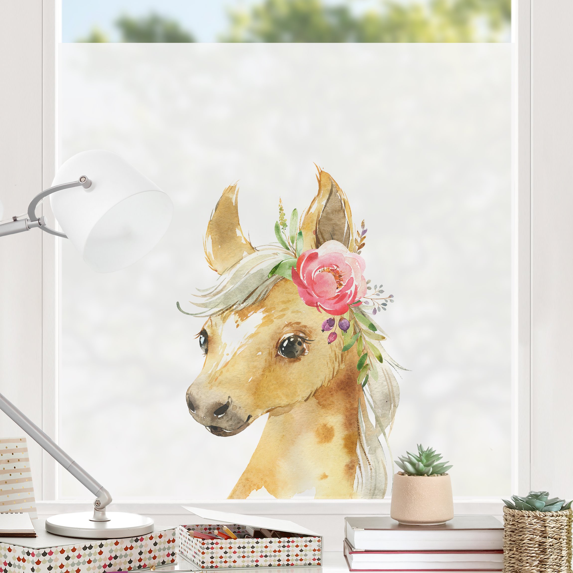 Fensterfolie Aquarell - Pferdeblick