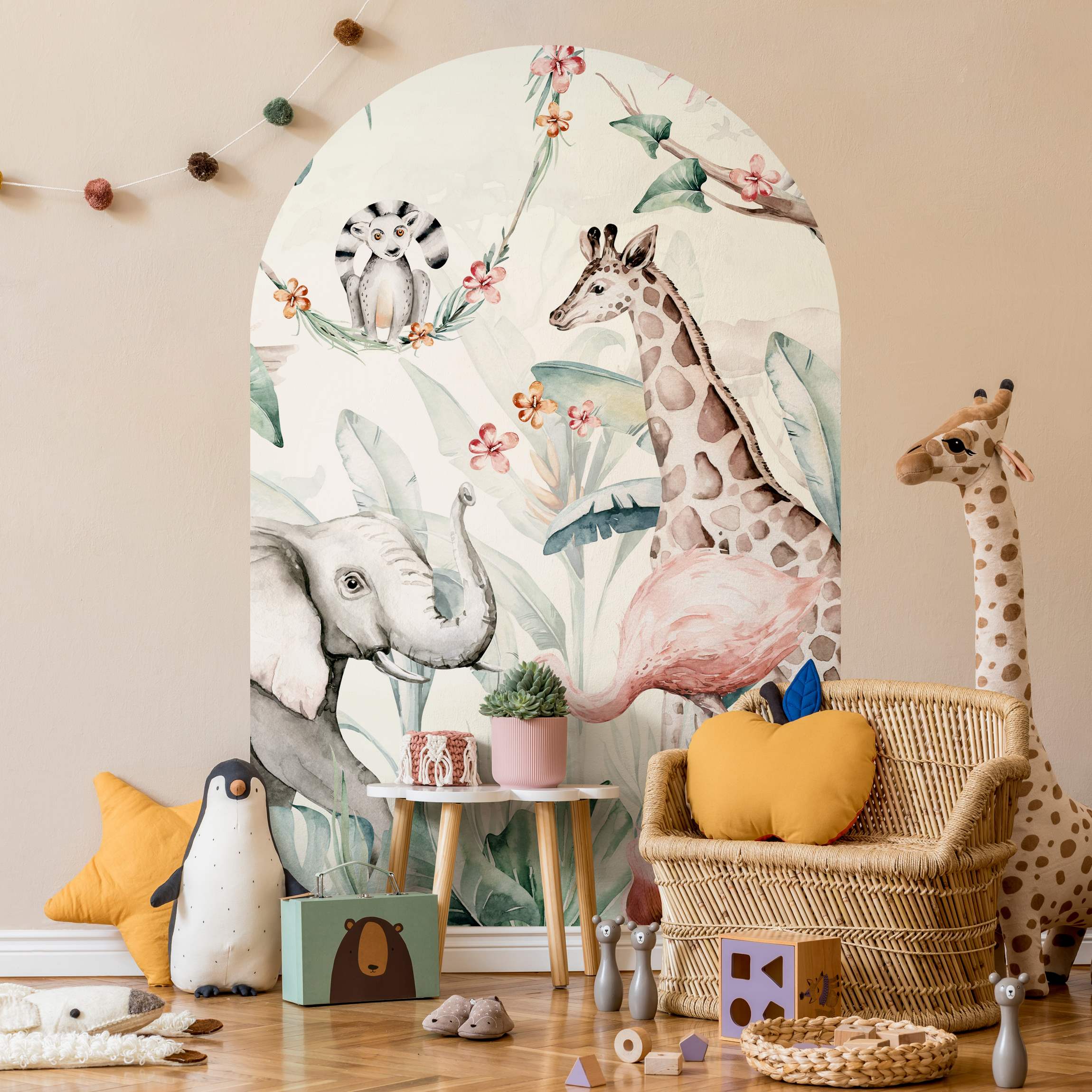 Rundbogen Tapete Aquarell Afrika Tiere