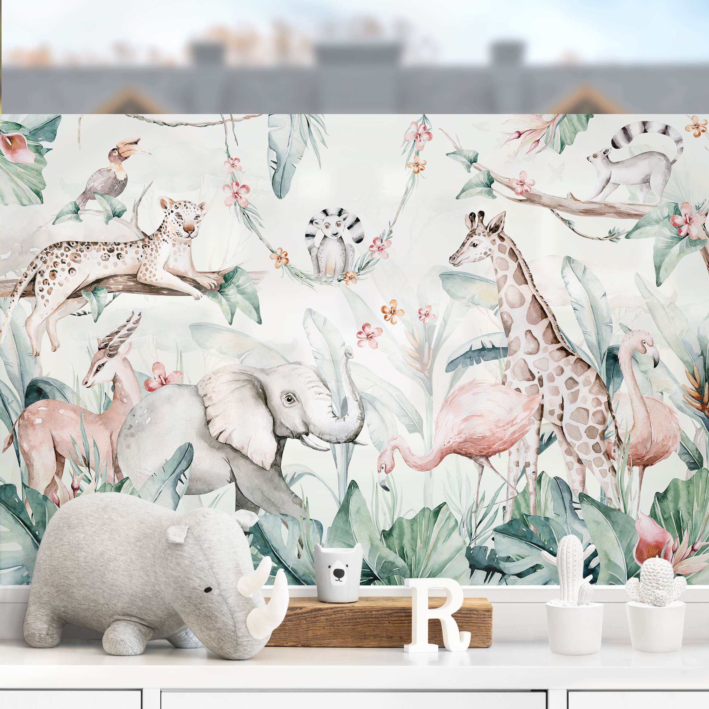 Fensterfolie Aquarell Afrika Tiere