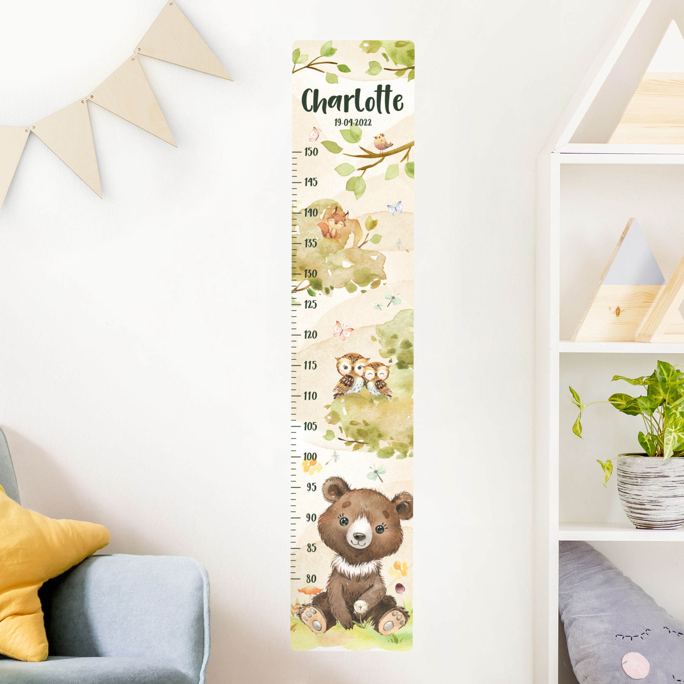 Kindermesslatte Wandtattoo Aquarell Bär mit Wunschname