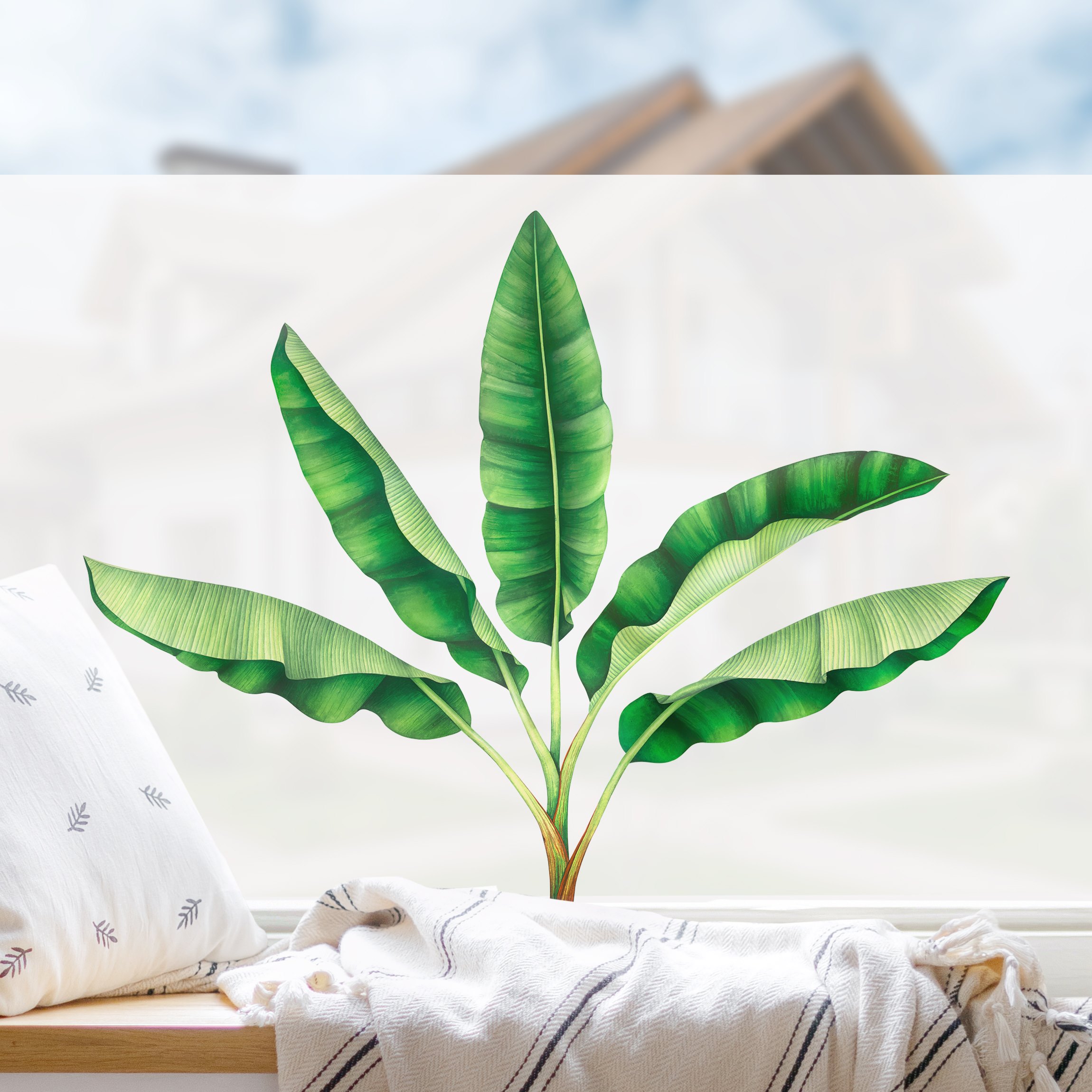 Fensterfolie Aquarell Bananenpalme XXL