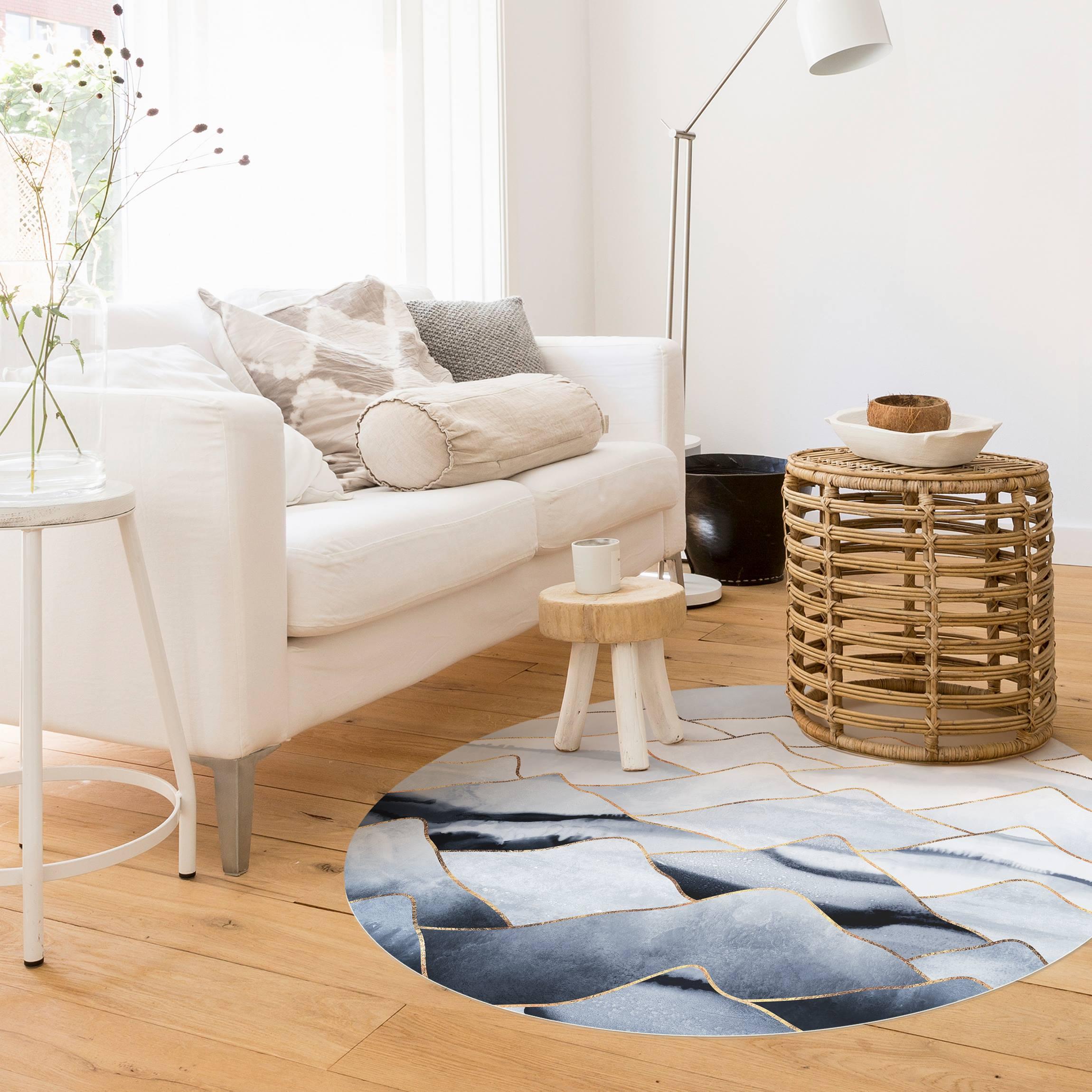 Runder Vinyl-Teppich Aquarell Berge Weiß Gold