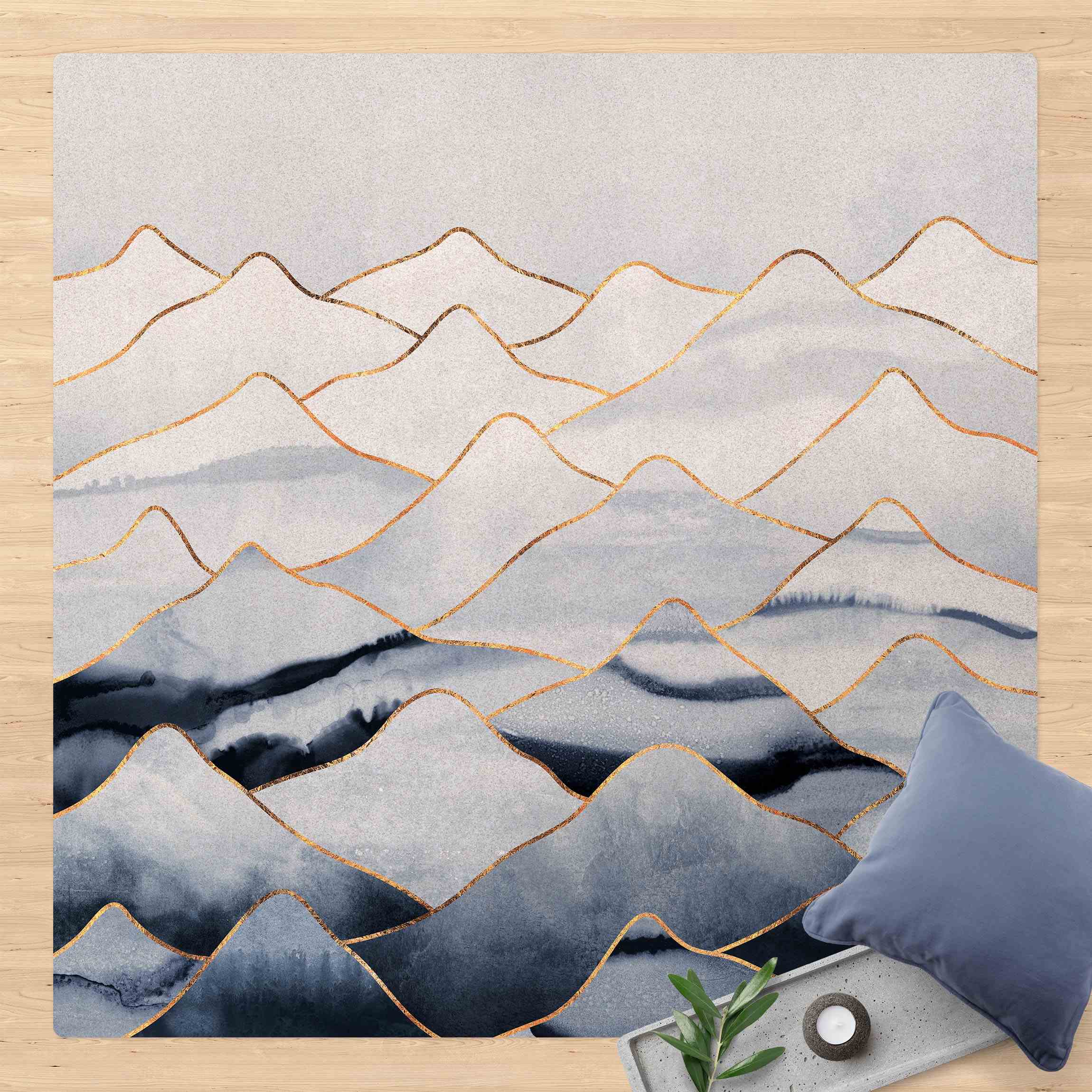 Kork-Teppich Aquarell Berge Weiß Gold
