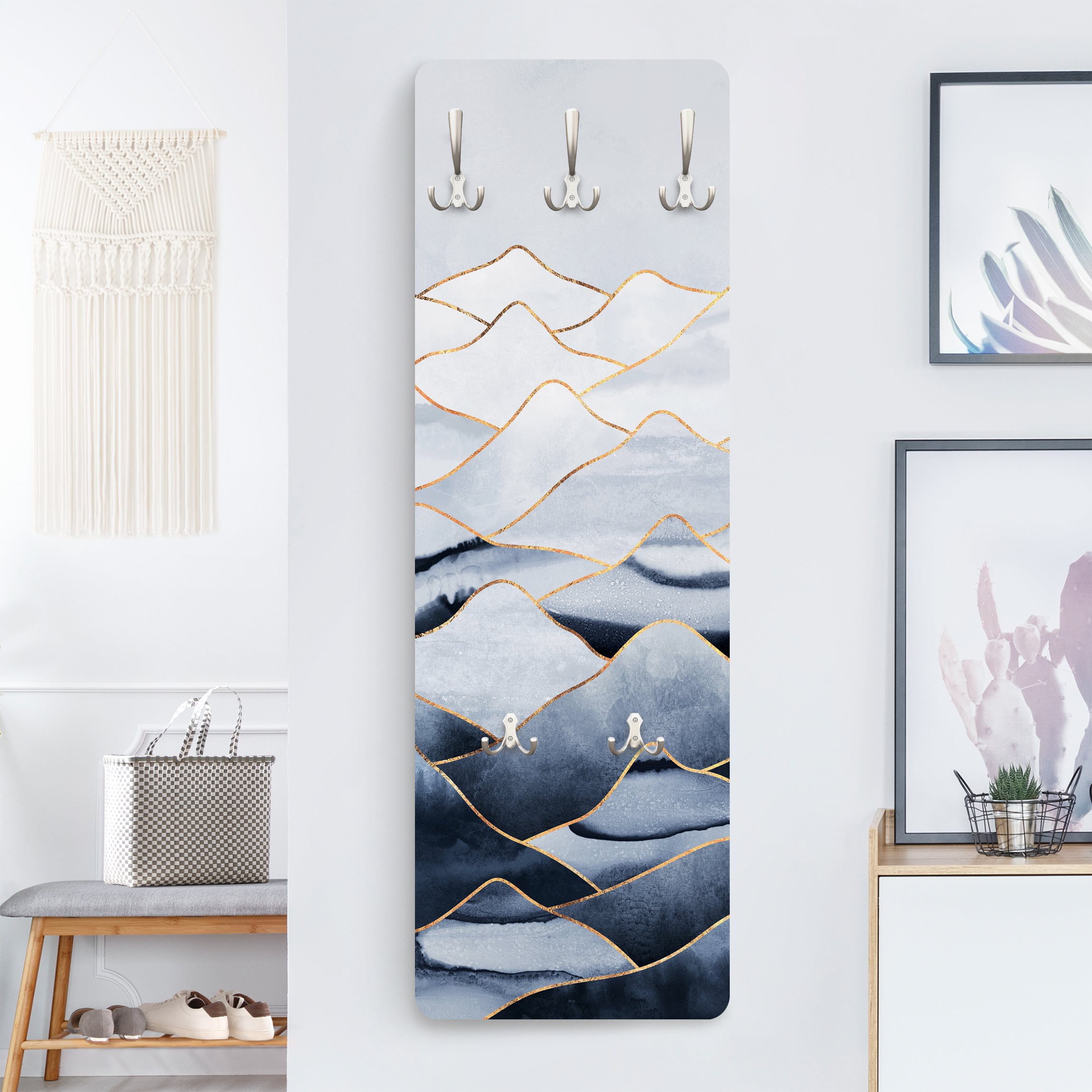Wandgarderobe Aquarell Berge Weiß Gold