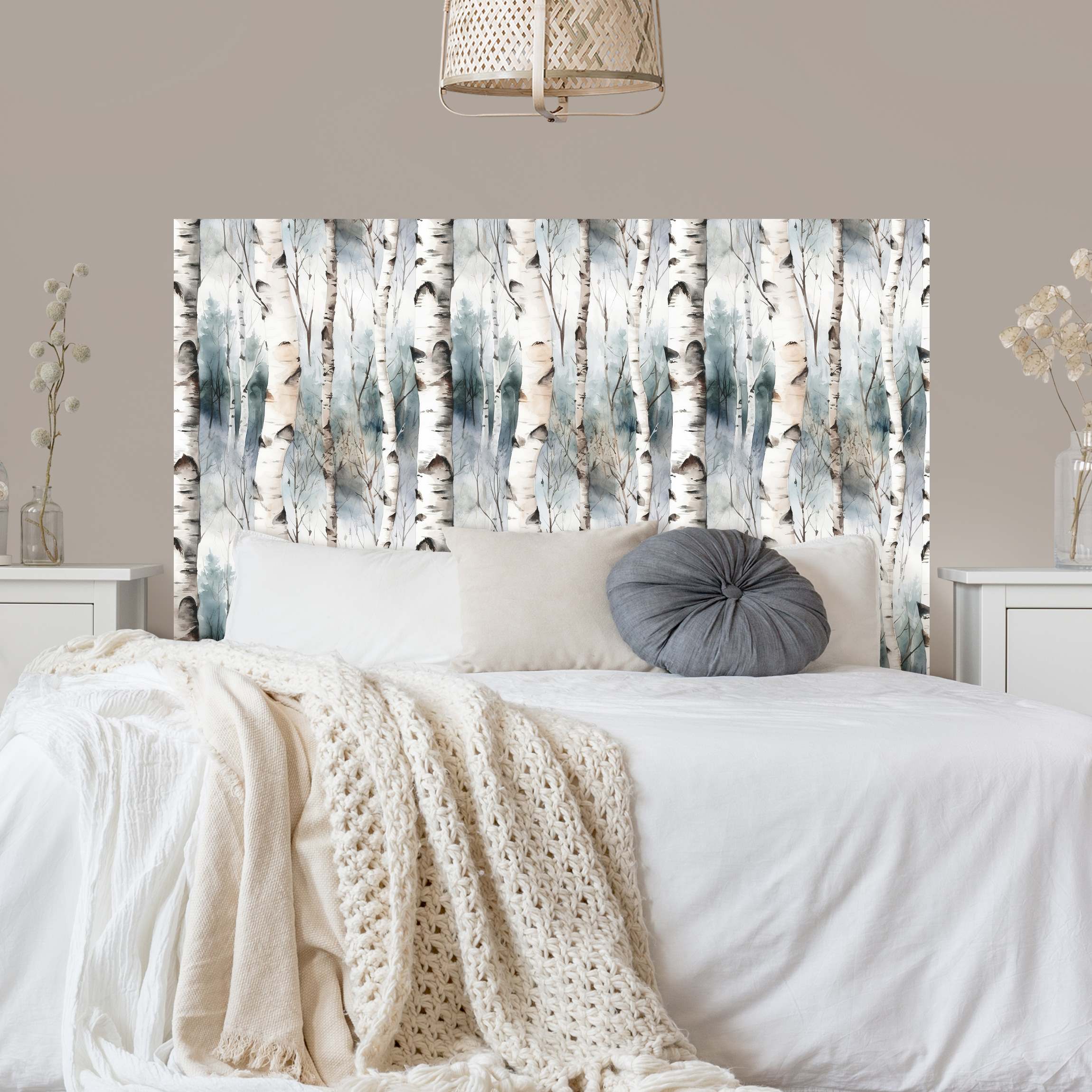 Kopfteil Bett Aquarell Birkenwald im Winter