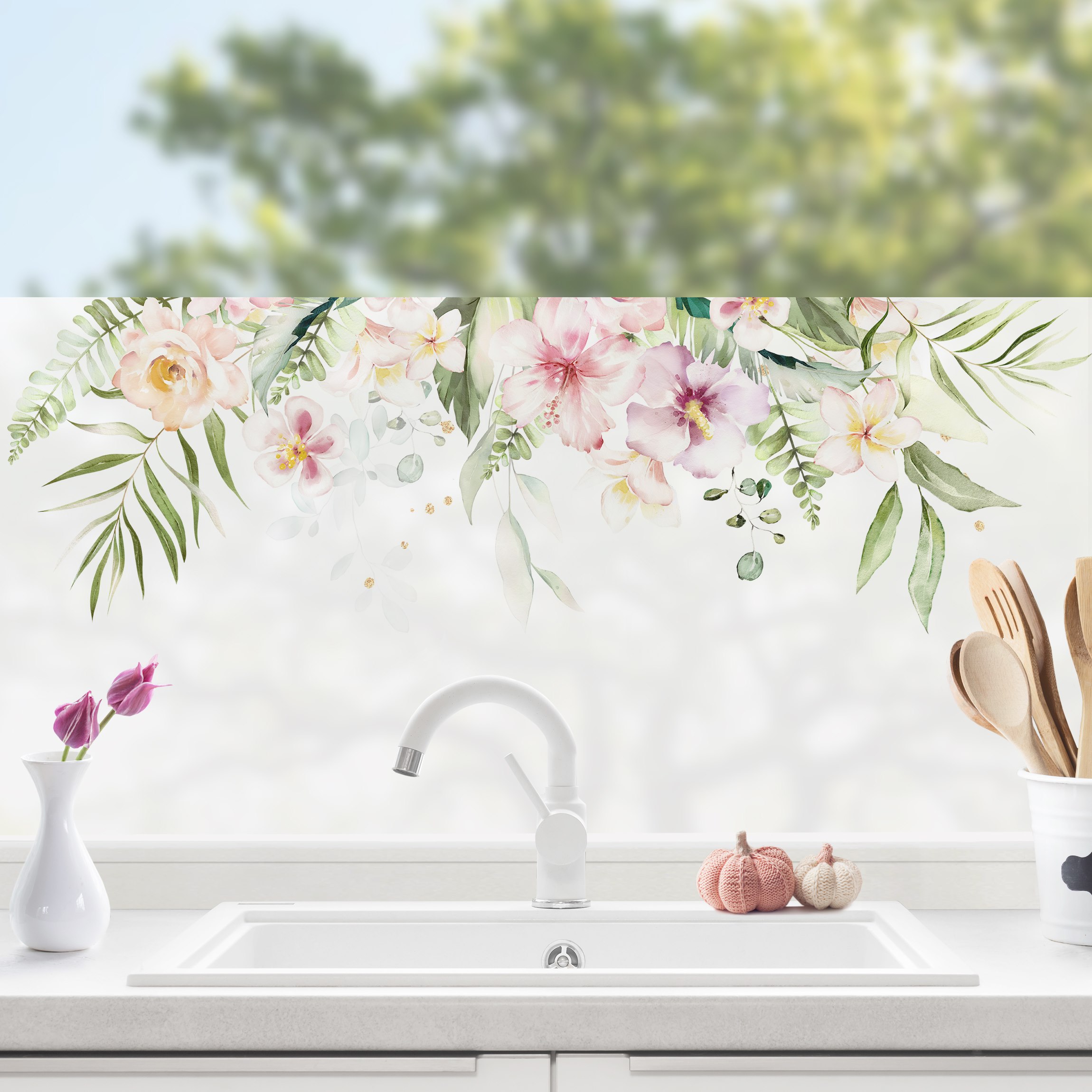 Fensterfolie Aquarell Blüten Arrangement