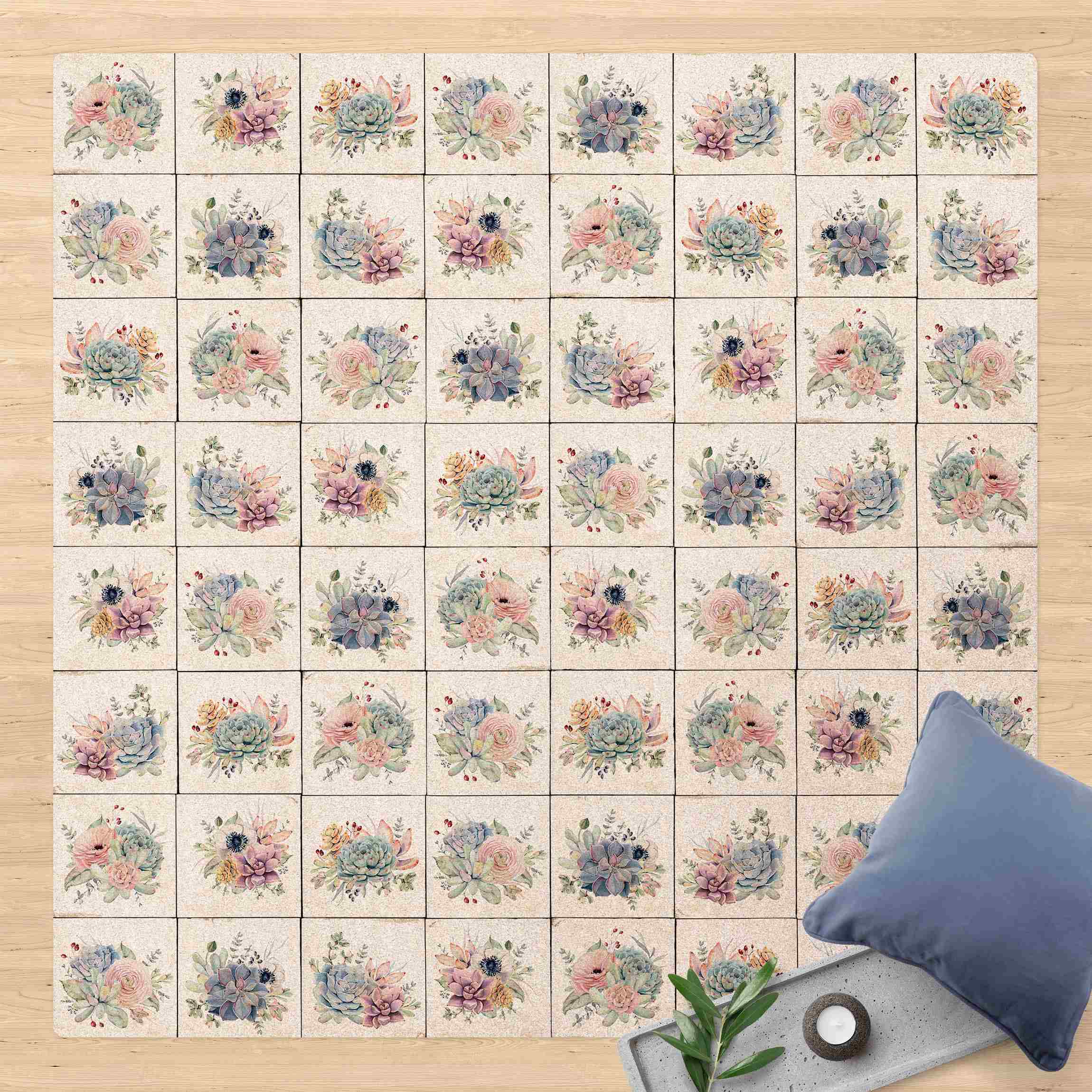 Kork-Teppich Aquarell Blumen Landhaus